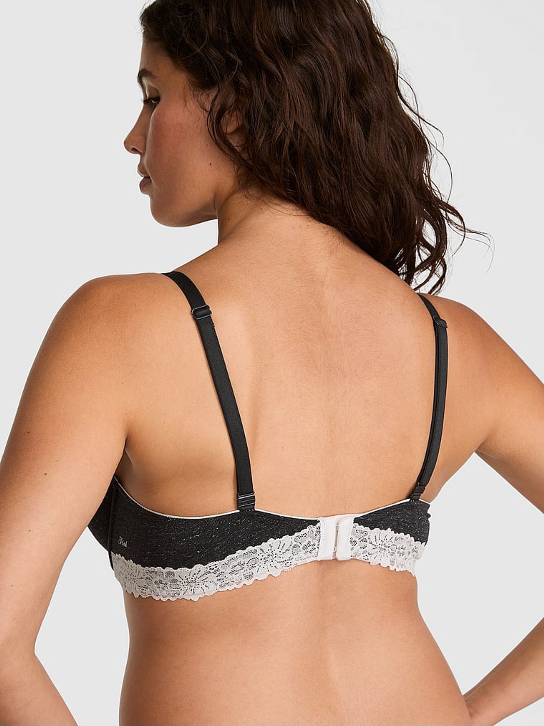 Charcoal Heather Grey Lightly Lined Cotton Heather Lace Trim Bra - Image 2 of 2 Charcoal Heather Grey Lightly Lined Cotton Heather Lace Trim Bra - Image 2 of 2