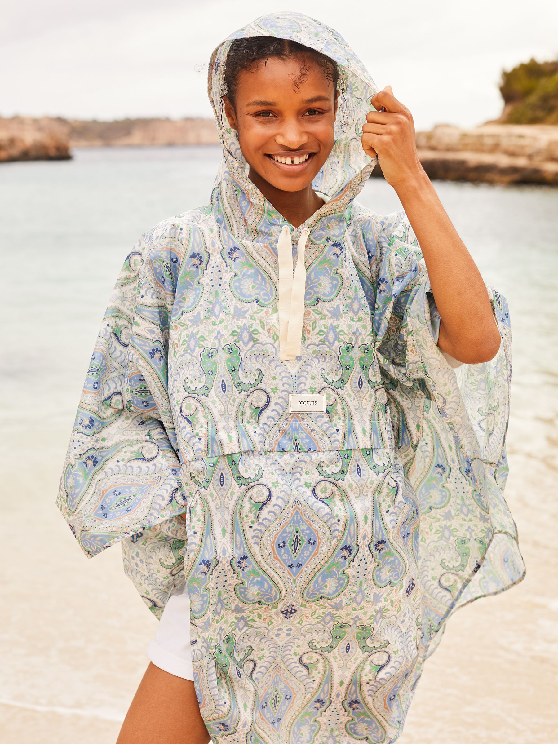 Elstow Blue Paisley Printed Poncho - Image 1 of 10 Elstow Blue Paisley Printed Poncho - Image 1 of 10