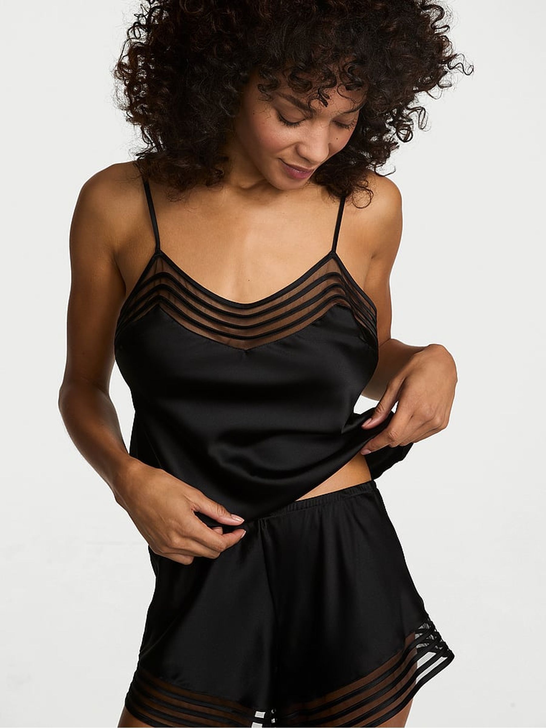 Black Silk Sheer Stripe Cami Top - Image 1 of 2