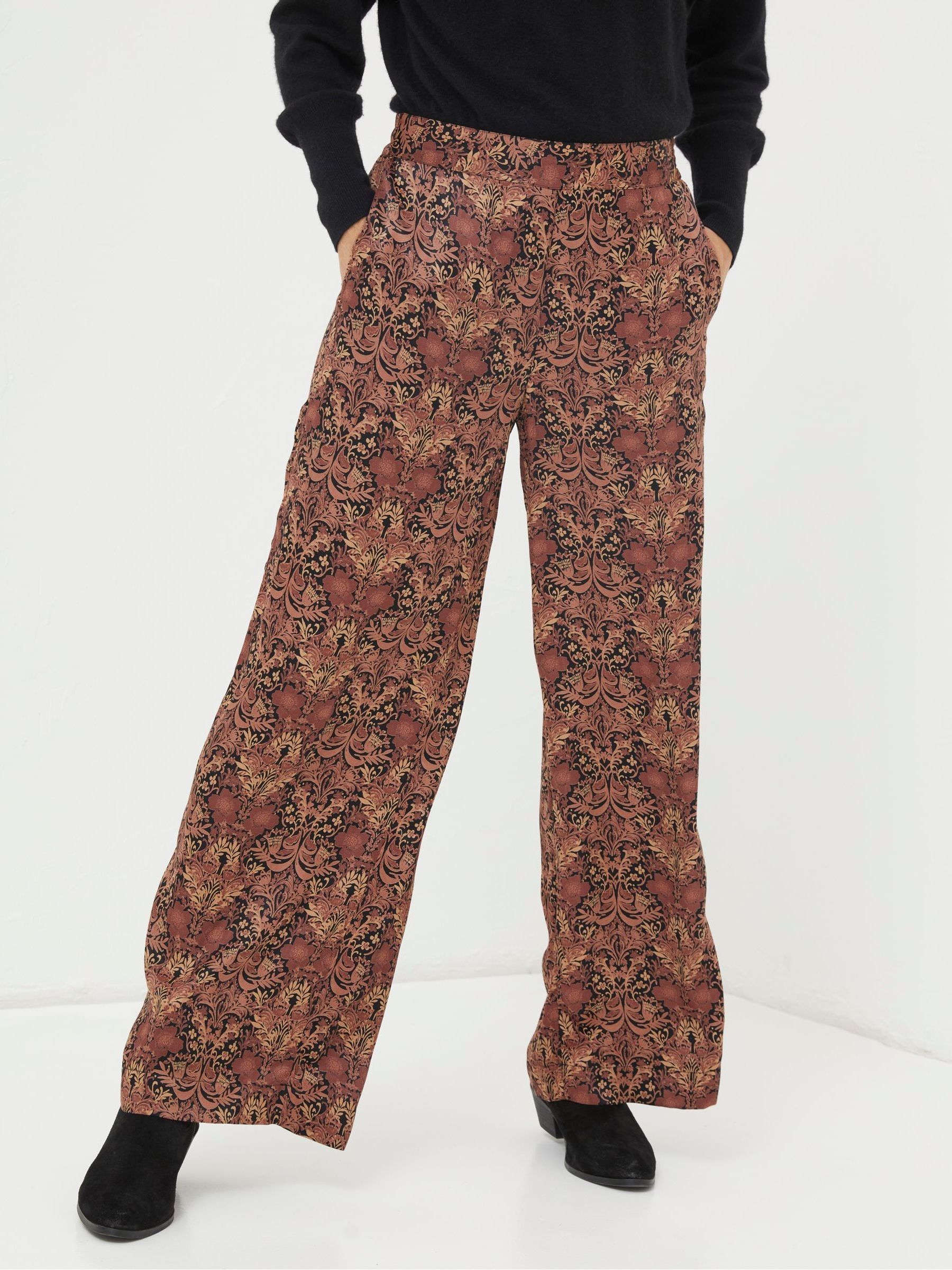 Black Art Floral Satin Printed Trousers - Image 1 of 5