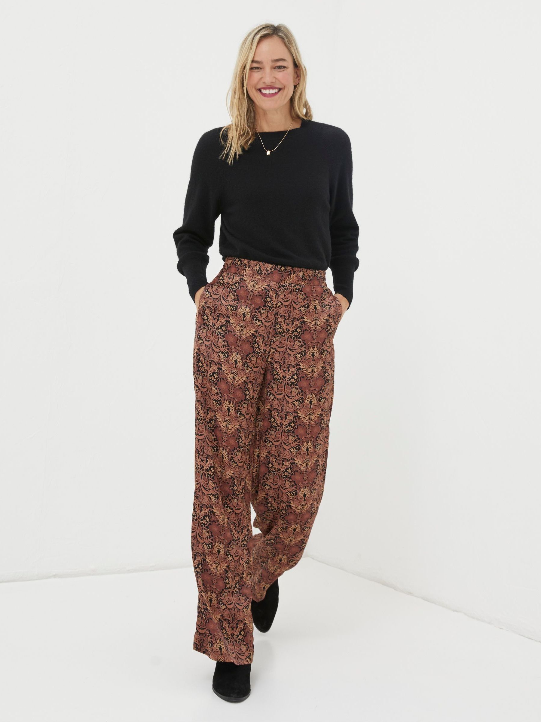 Black Art Floral Satin Printed Trousers - Image 3 of 5