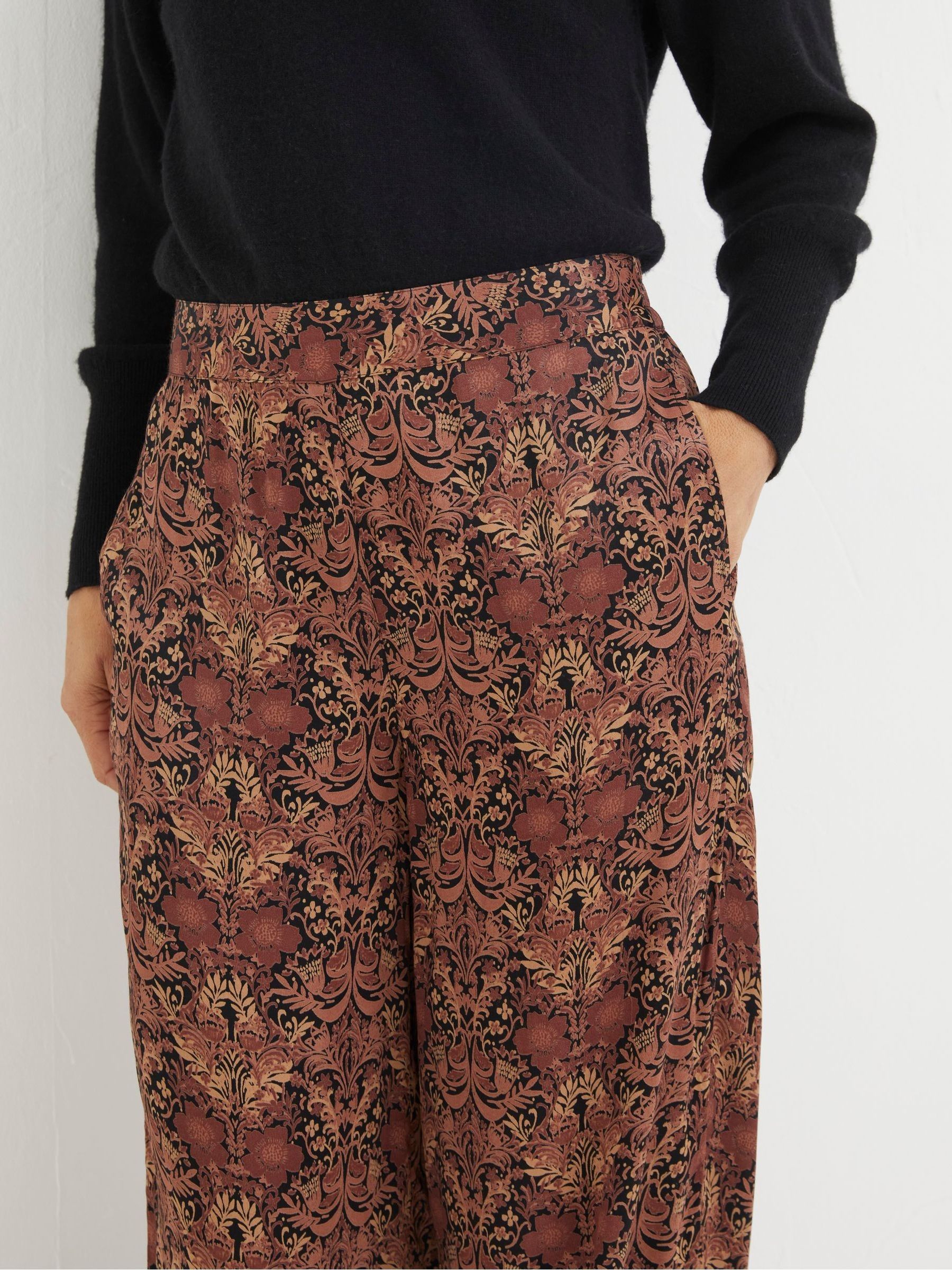 Black Art Floral Satin Printed Trousers - Image 4 of 5