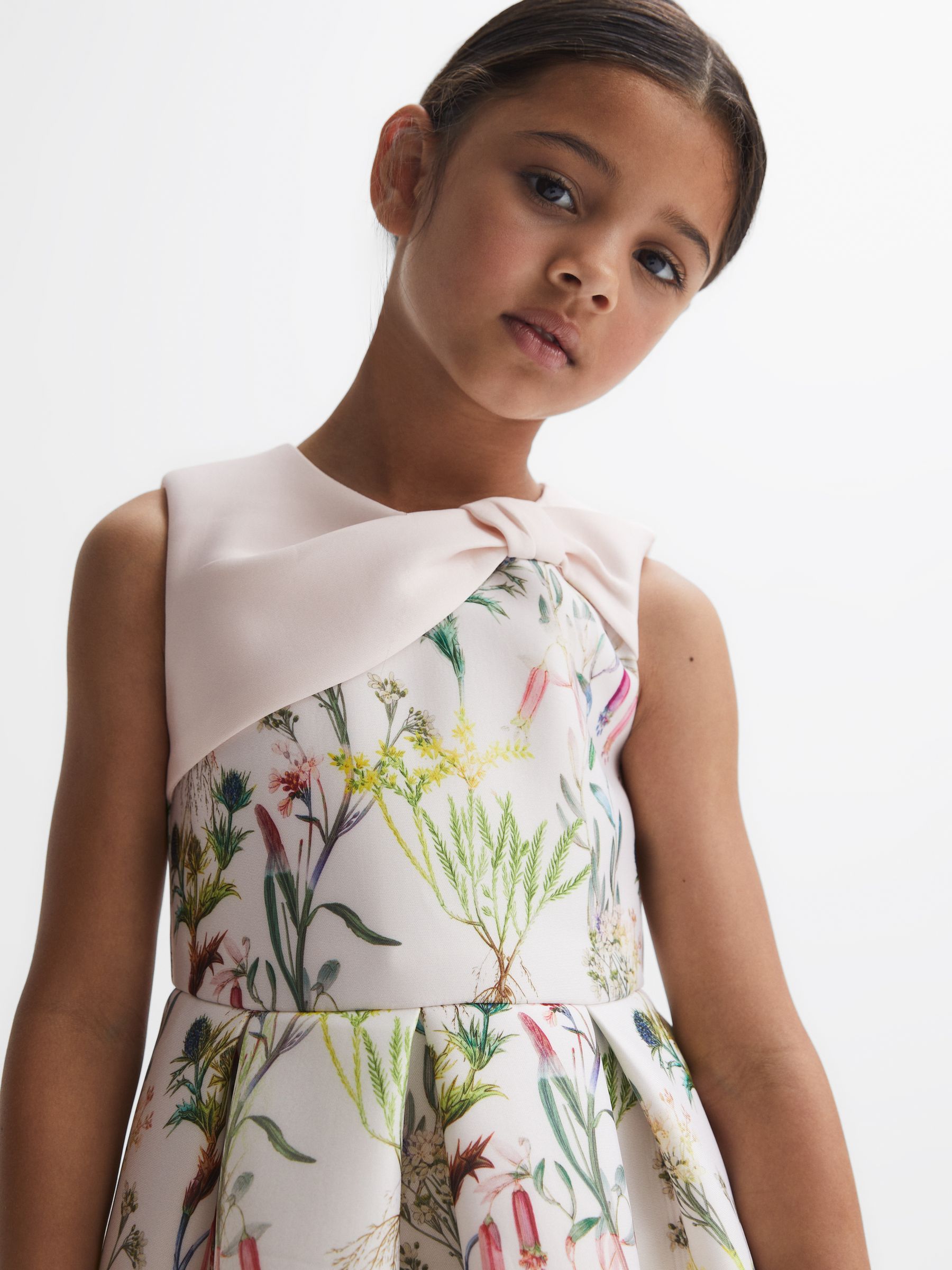 4-9 yrs Scuba Floral Printed Dress in Green - Image 4 of 5