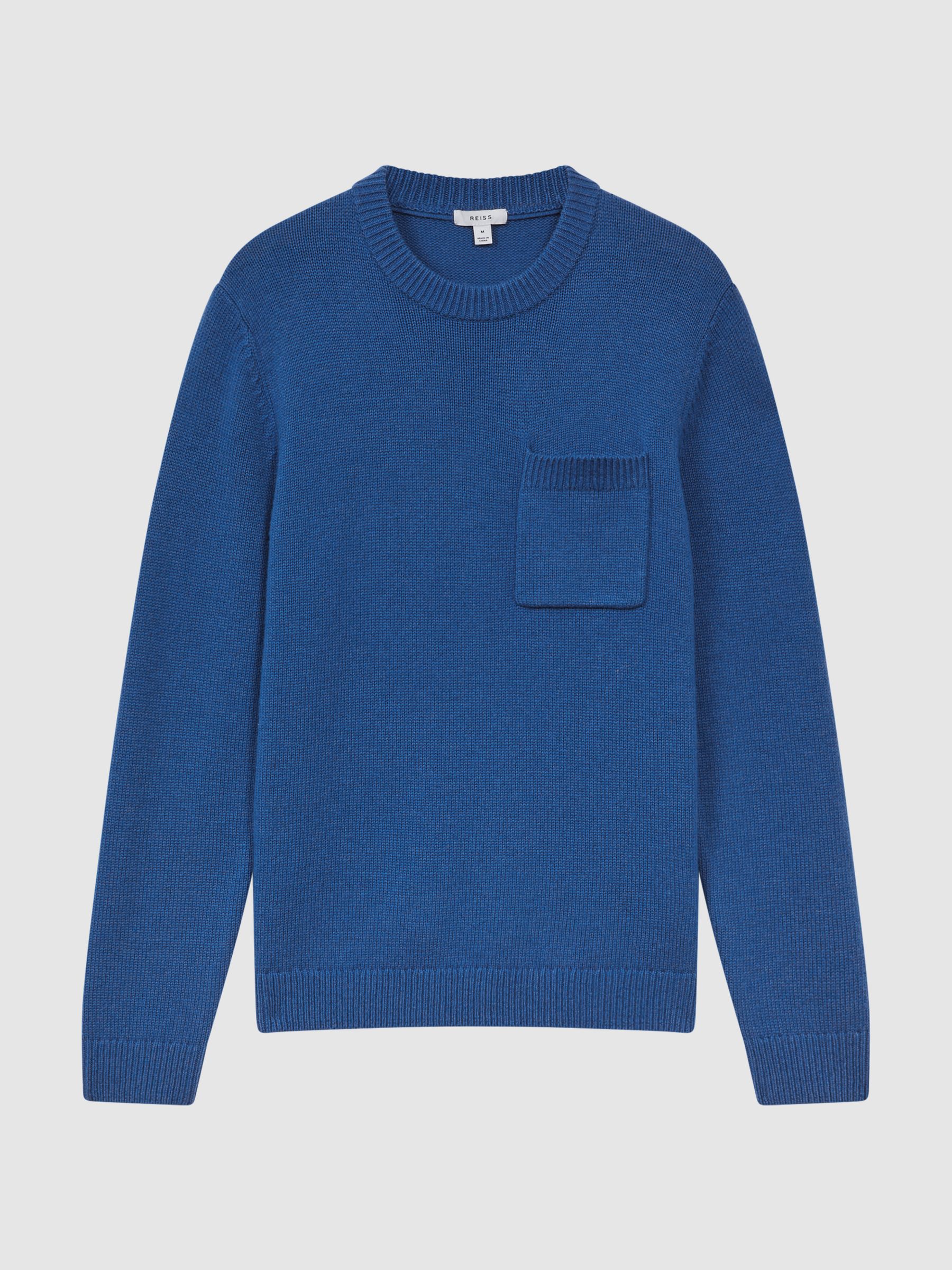 Reiss Wool Blend Chunky Crew Neck Jumper in Bright Blue - REISS