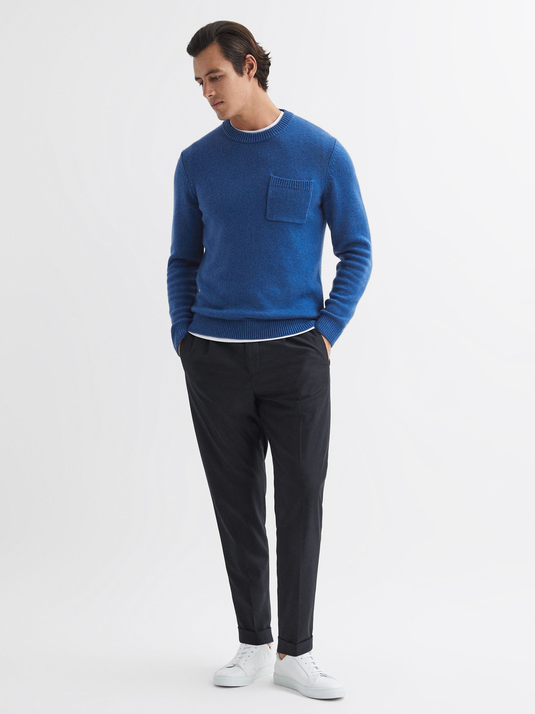 Wool Blend Chunky Crew Neck Jumper in Bright Blue - Image 3 of 5
