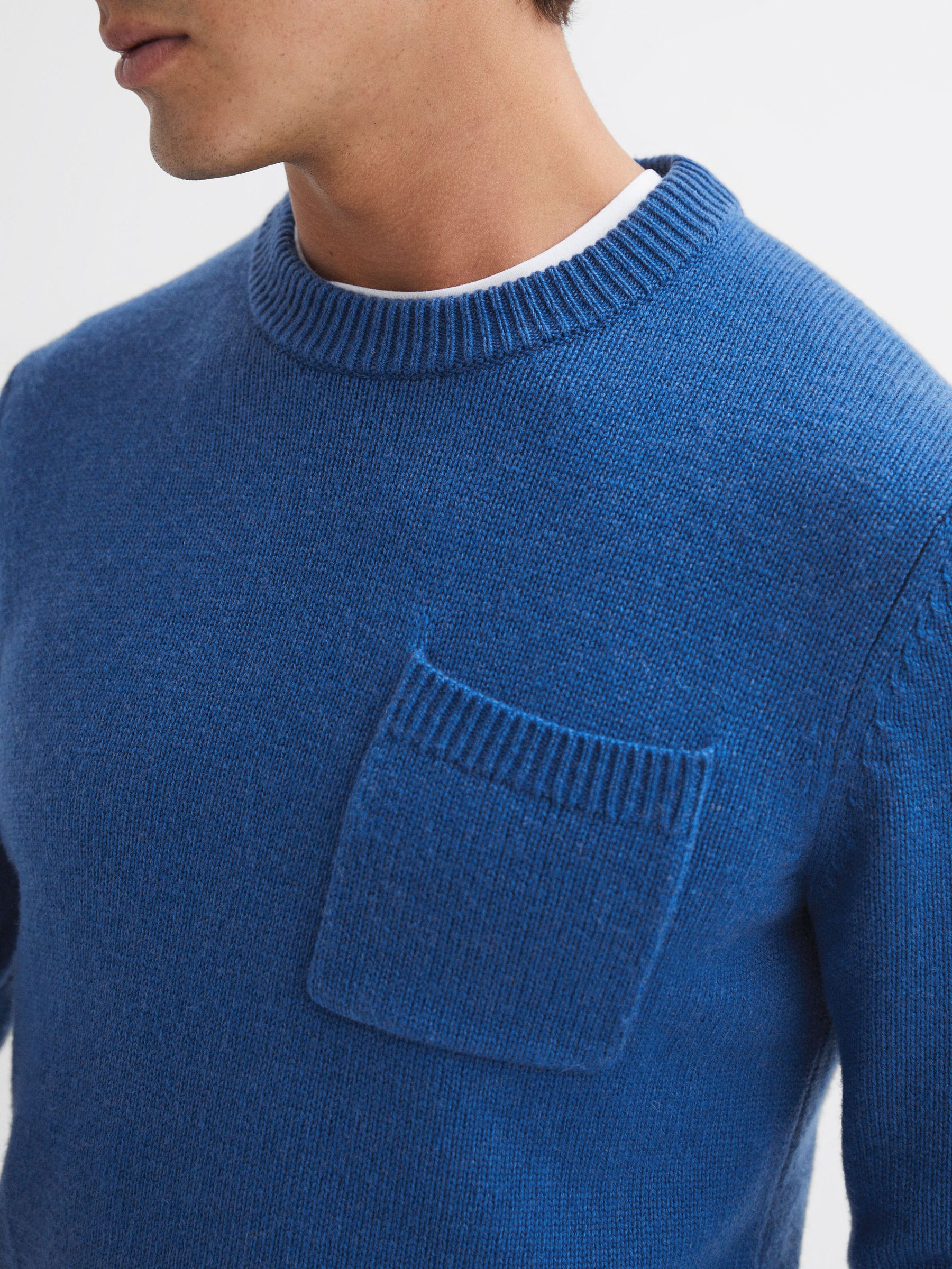 Wool Blend Chunky Crew Neck Jumper in Bright Blue - Image 4 of 5