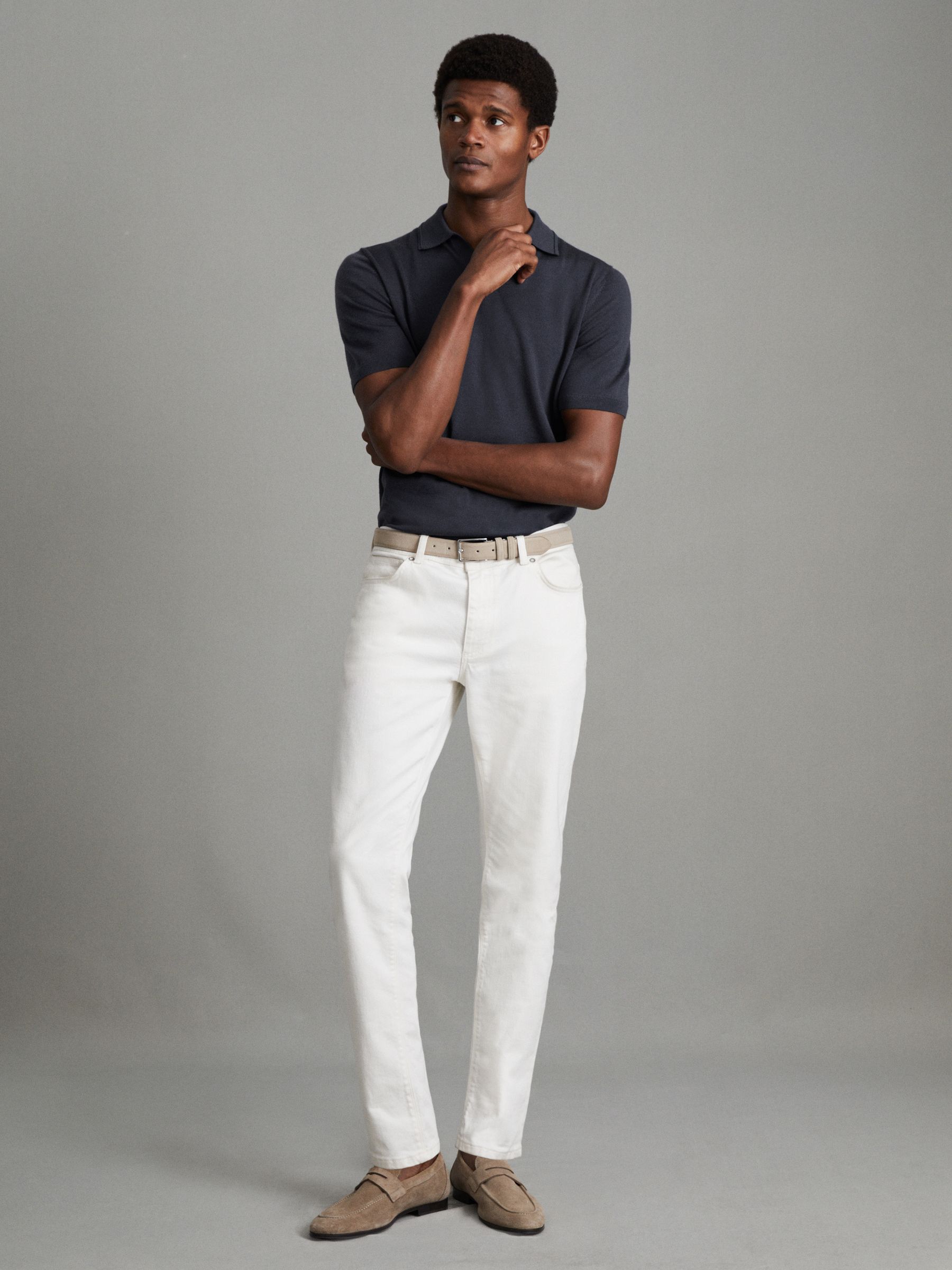 Merino Wool Open Collar Polo Shirt in Blue Smoke - Image 3 of 6