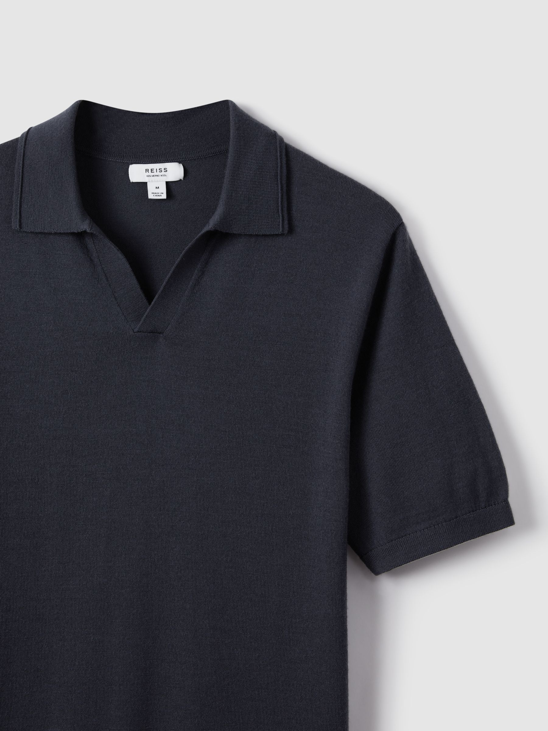 Merino Wool Open Collar Polo Shirt in Blue Smoke - Image 5 of 6