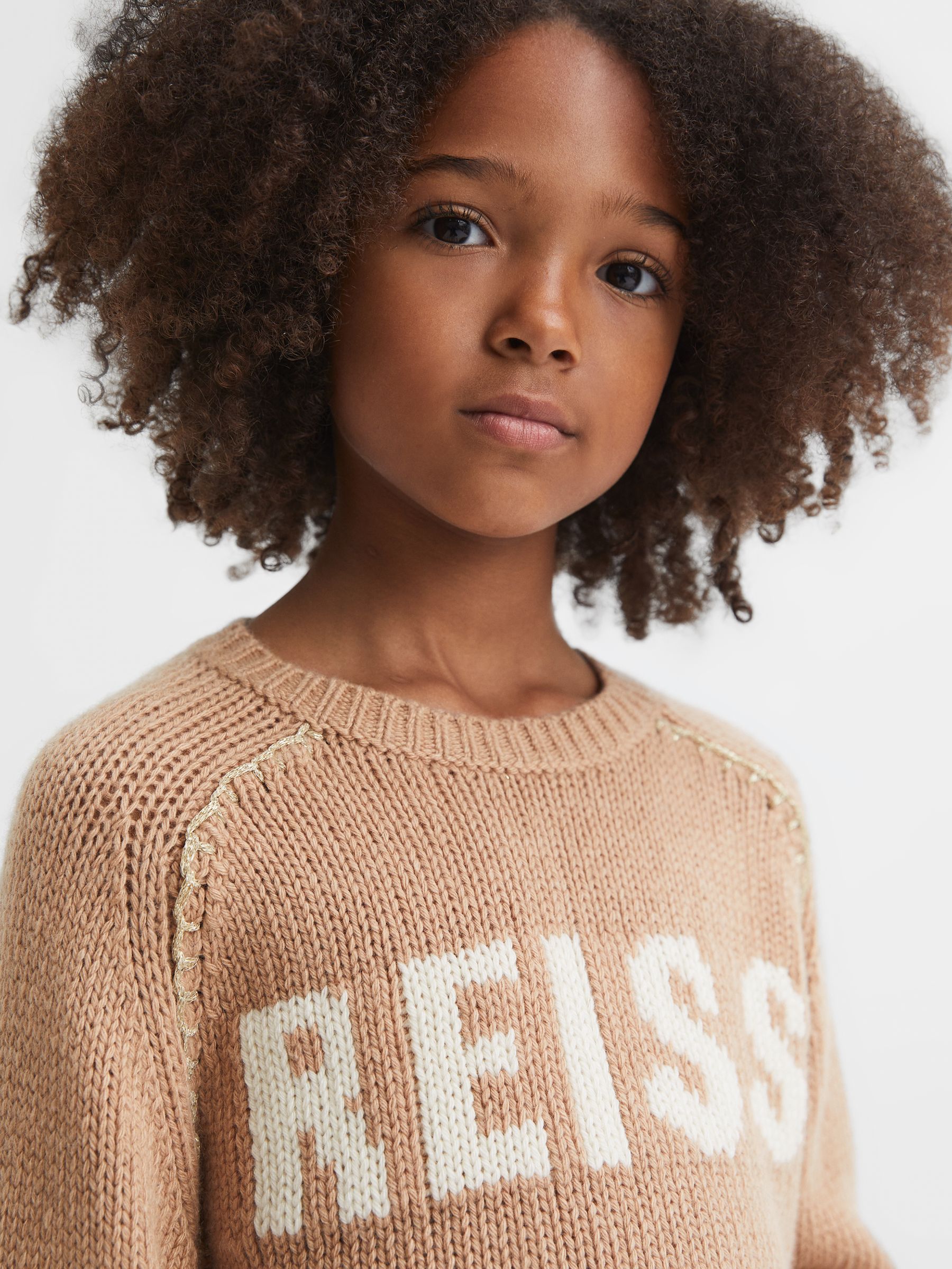 9-13 yrs Wool Blend Motif Jumper in Camel - Image 2 of 6