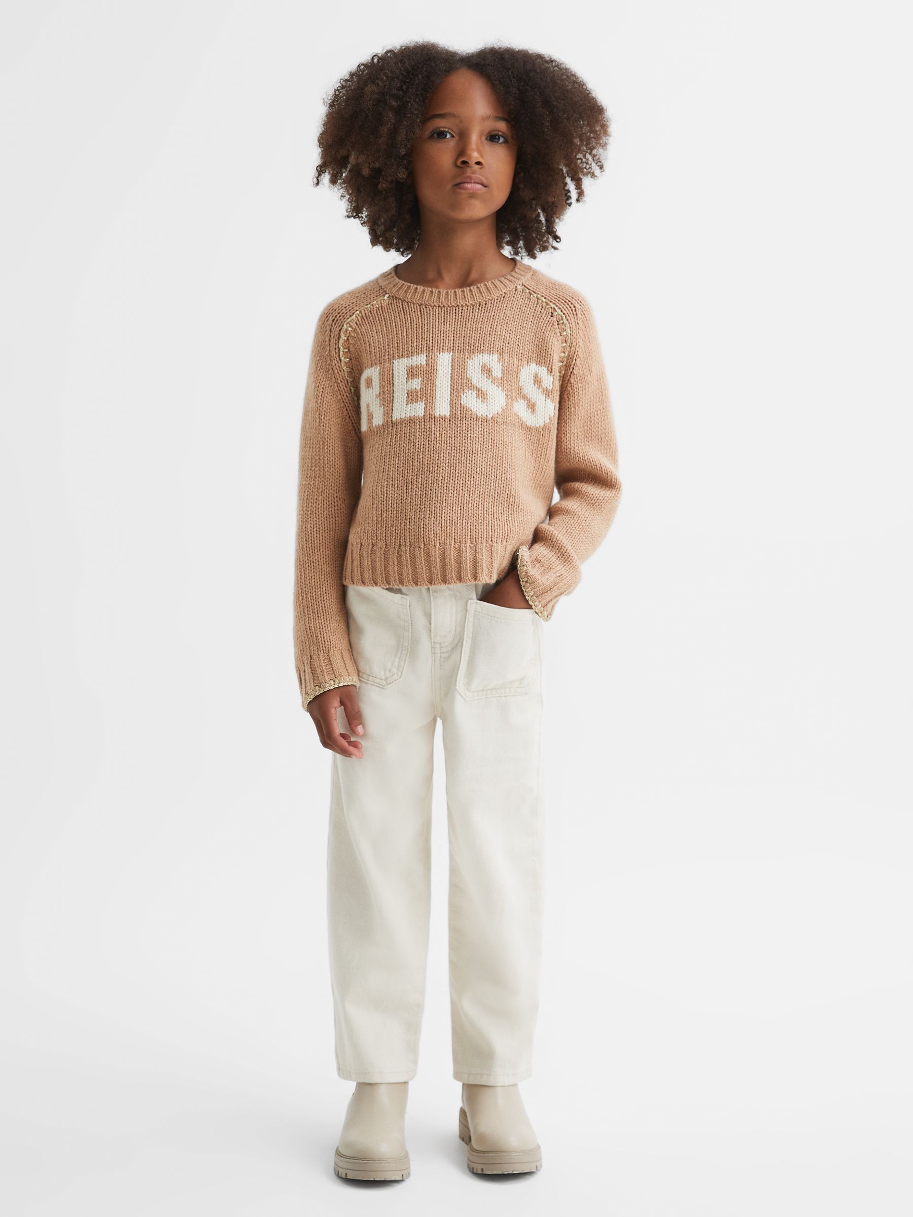 9-13 yrs Wool Blend Motif Jumper in Camel - Image 3 of 6