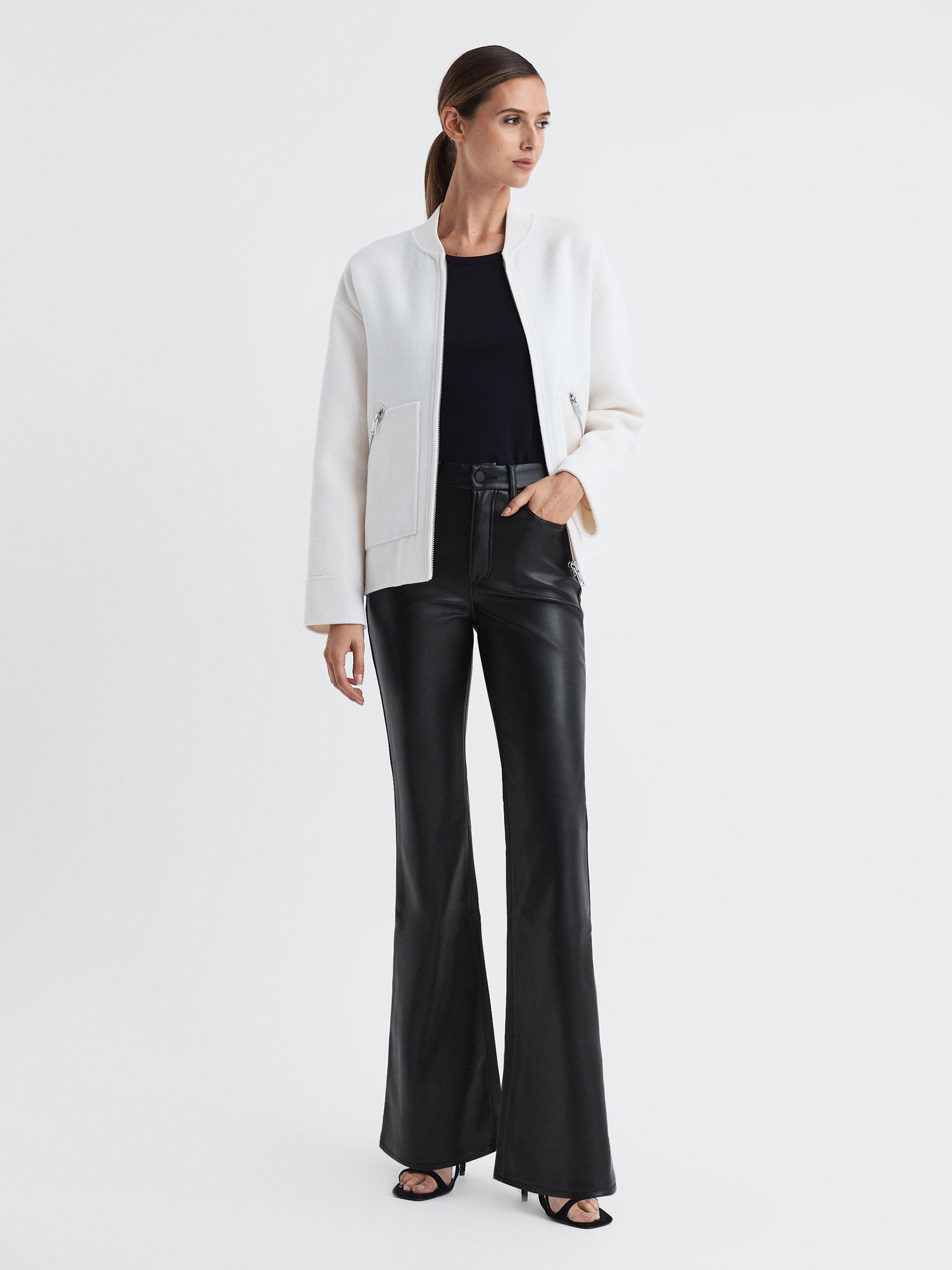 Good American Faux Leather Flared Trousers in Black - Image 3 of 7