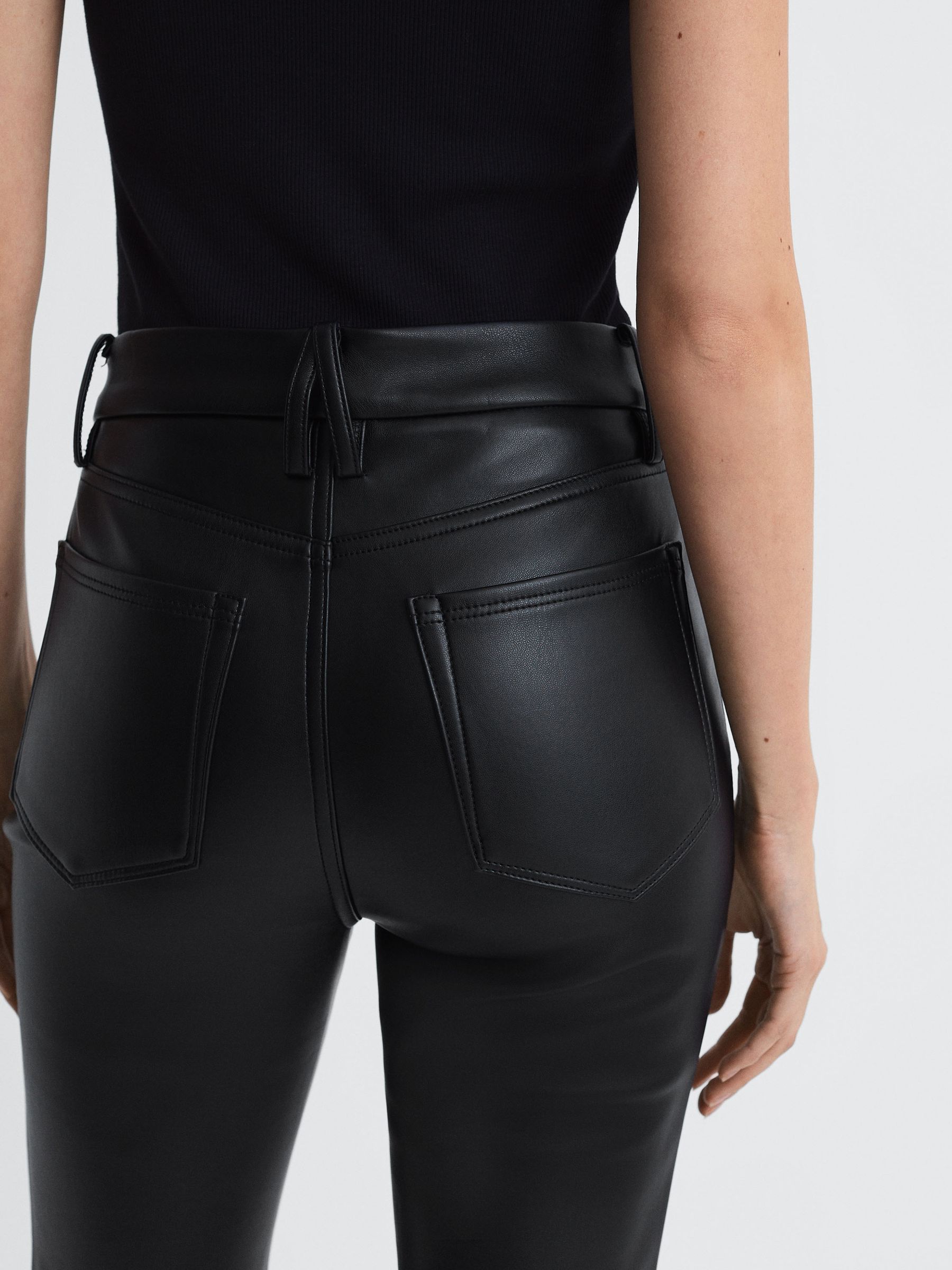 Good American Faux Leather Flared Trousers in Black - Image 4 of 7