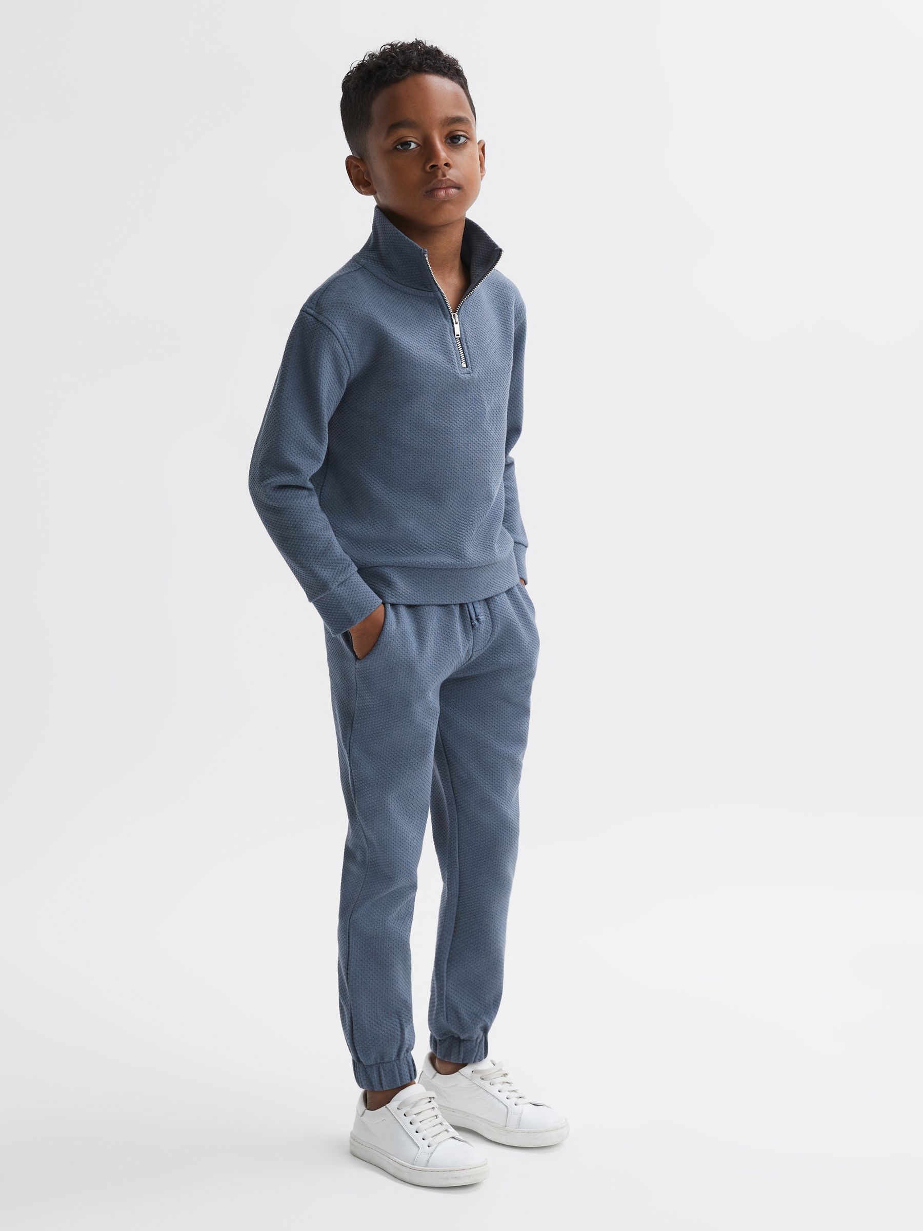 9-14 yrs Textured Drawstring Joggers in Airforce Blue - Image 3 of 5