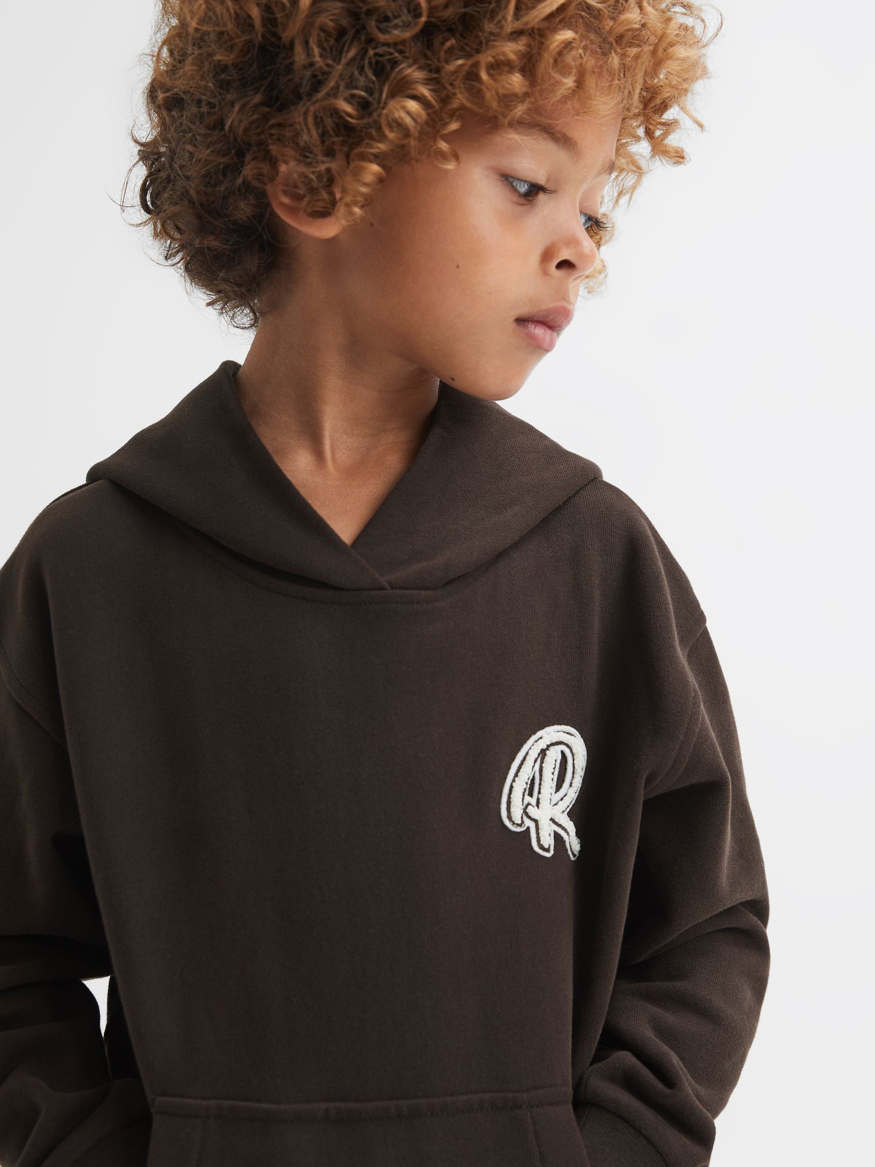 Junior Relaxed Garment Dyed Logo Hoodie in Chocolate - Image 4 of 6
