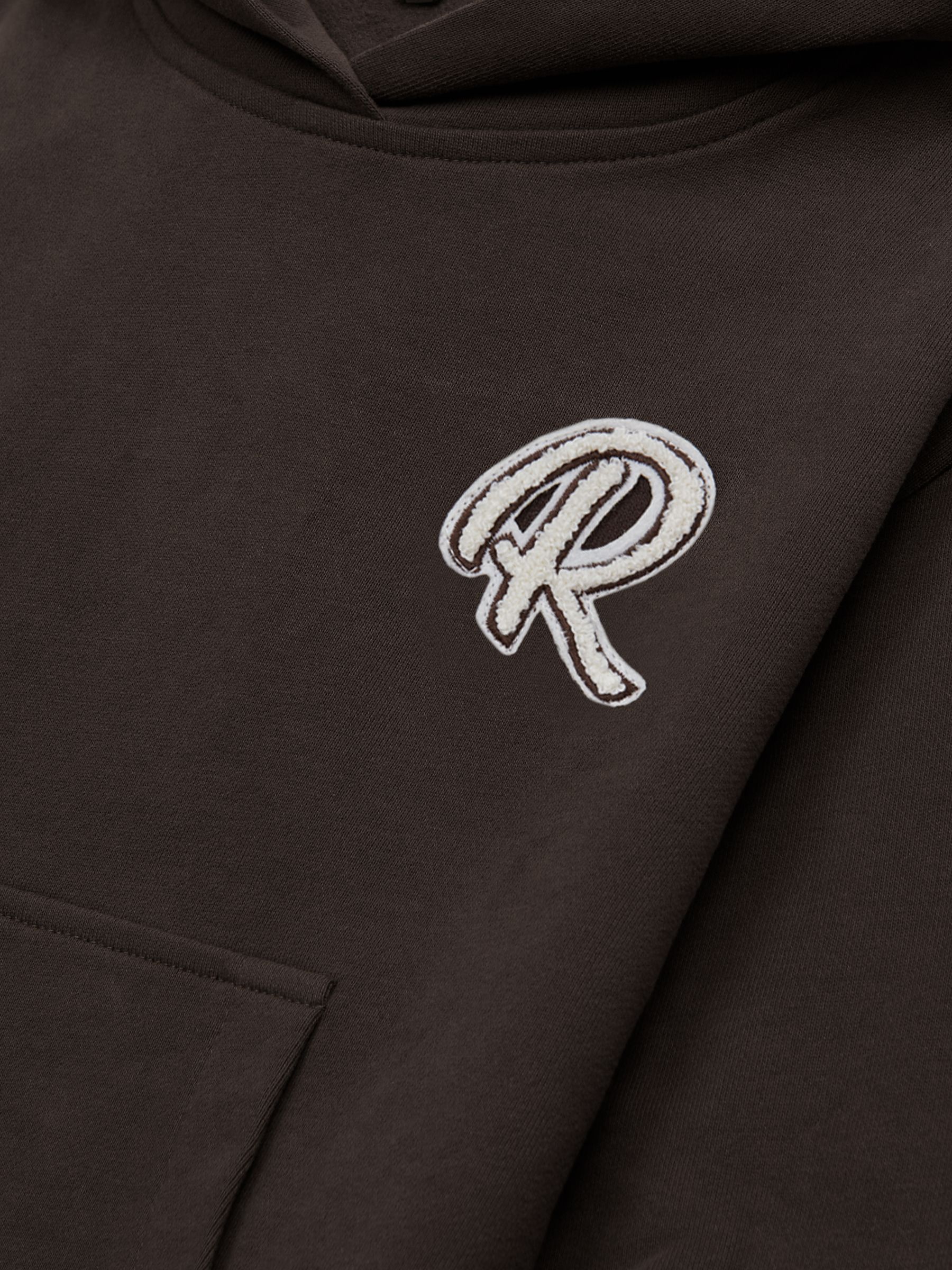 Junior Relaxed Garment Dyed Logo Hoodie in Chocolate - Image 6 of 6