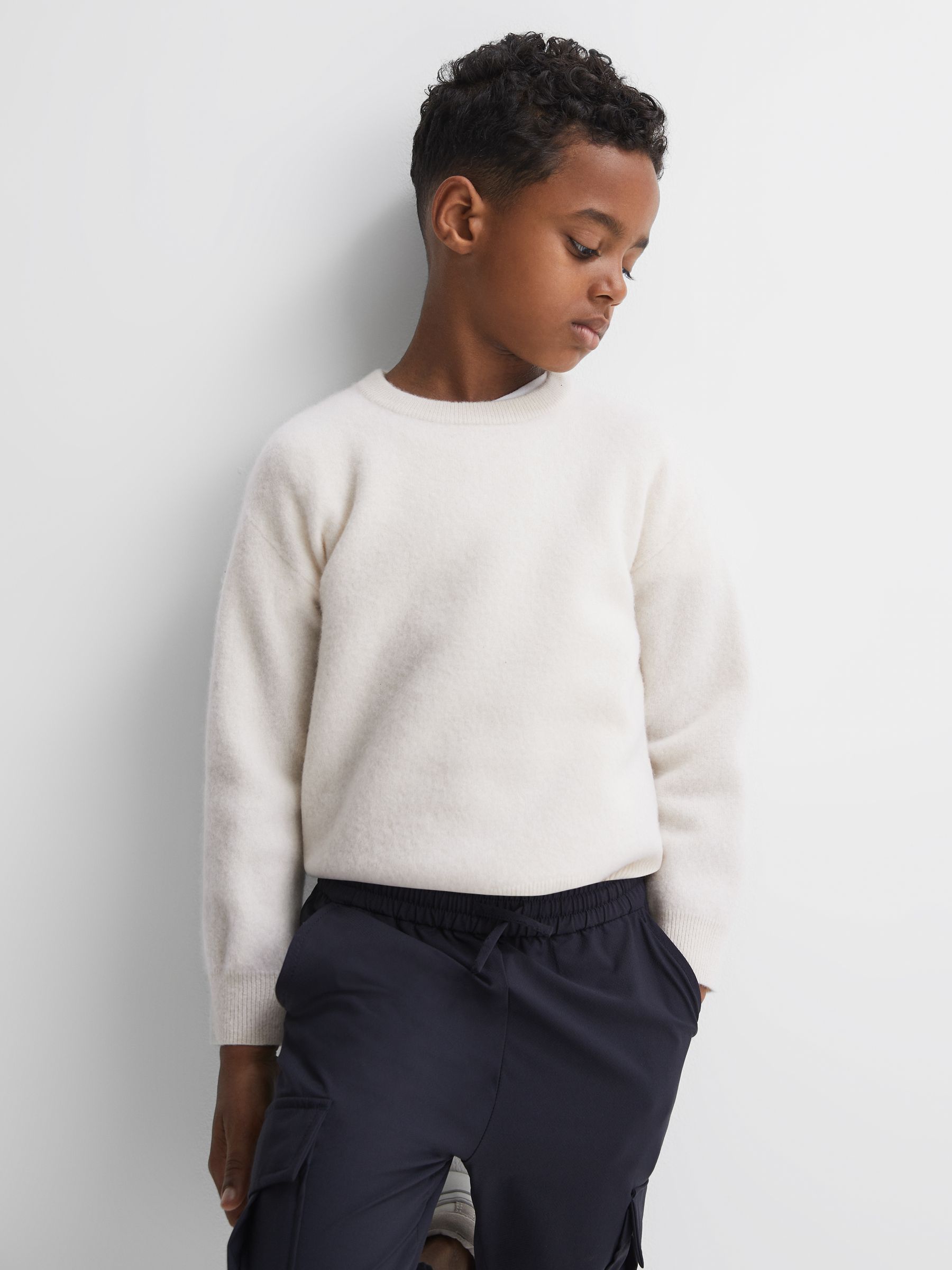 3-9 yrs Merino Crew Neck Jumper in White - Image 1 of 7