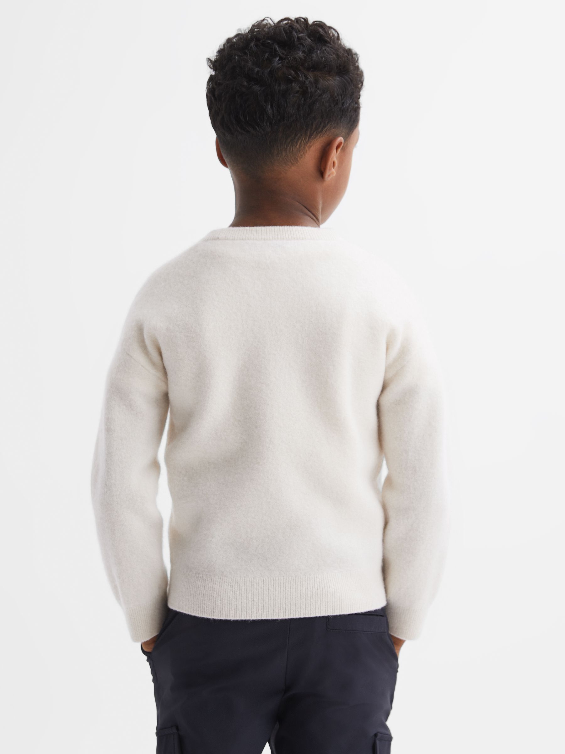 3-9 yrs Merino Crew Neck Jumper in White - Image 5 of 7