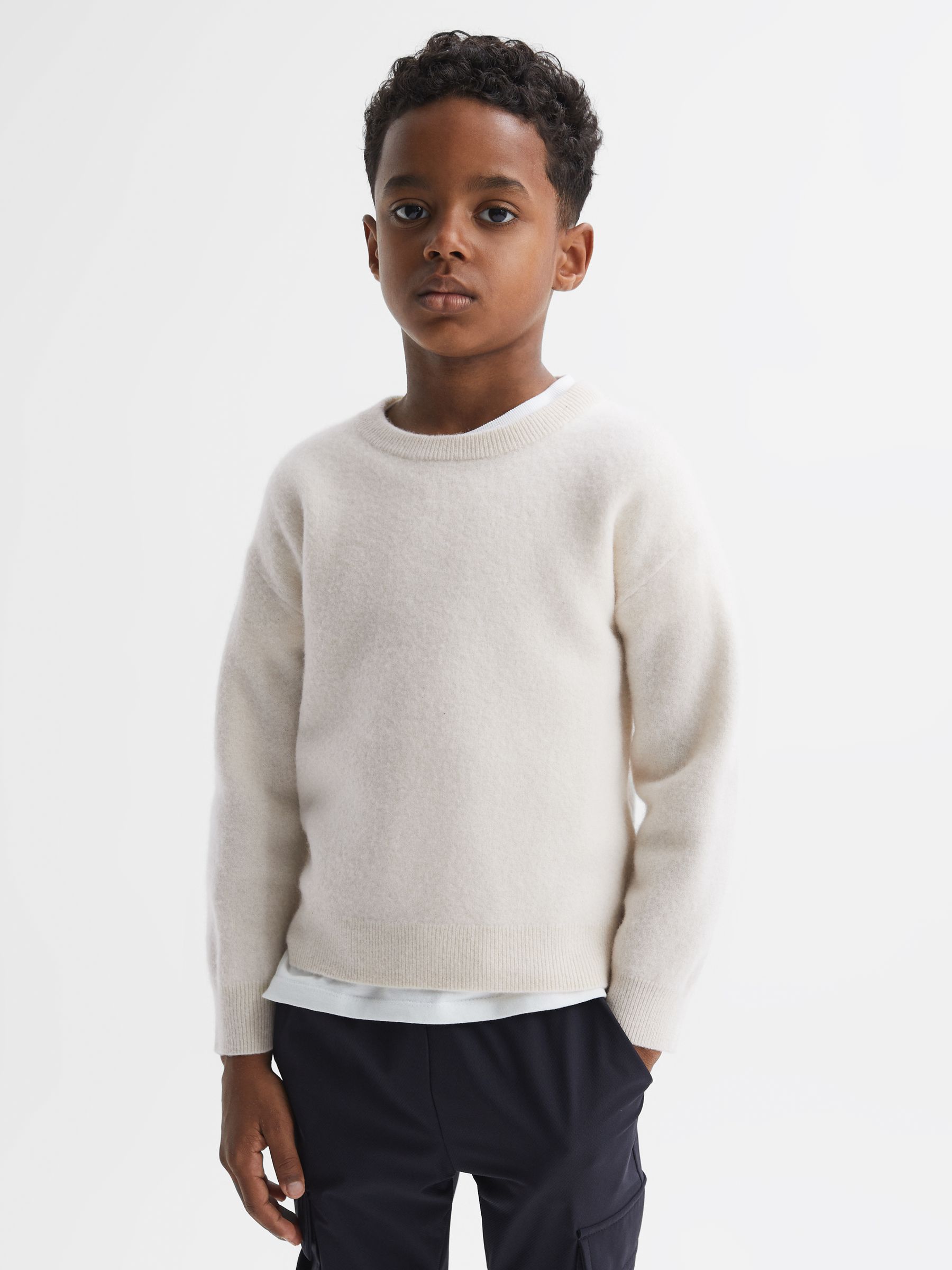 3-9 yrs Merino Crew Neck Jumper in White - Image 6 of 7