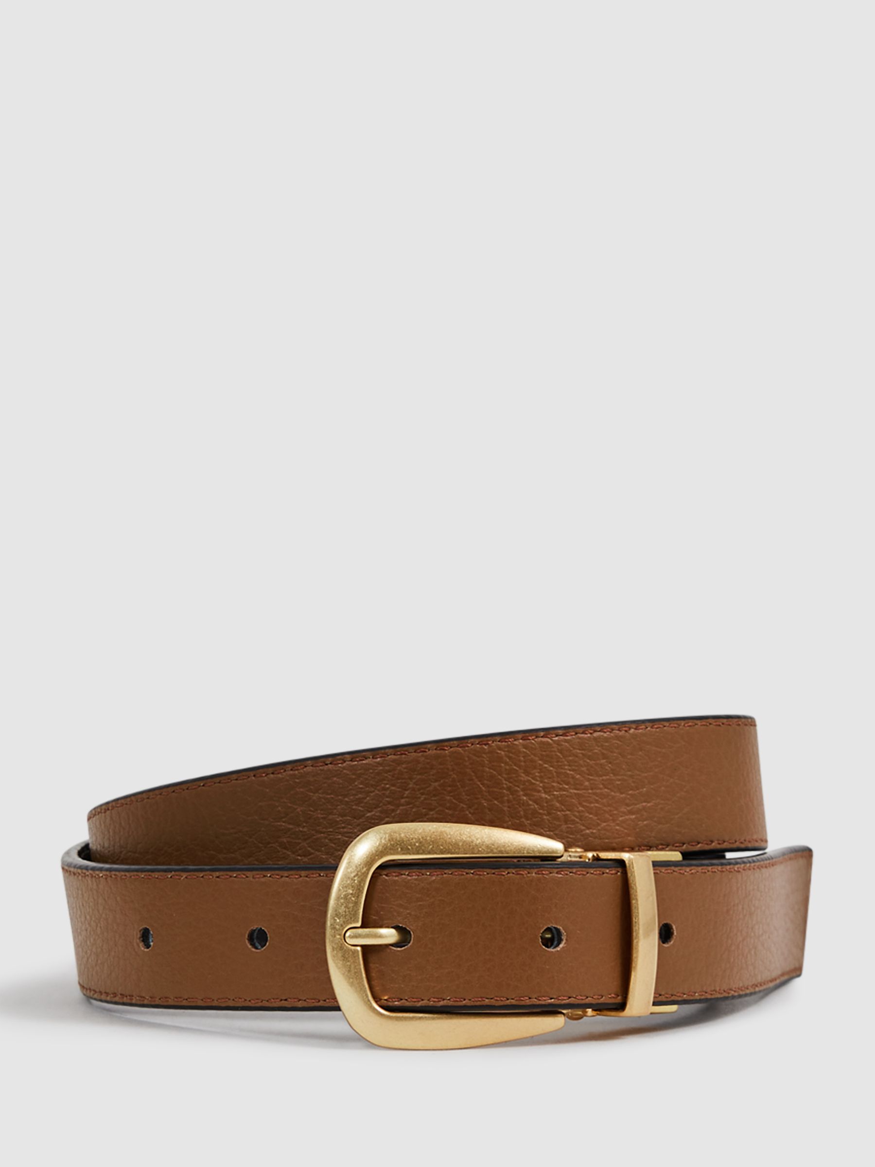 Reversible Leather Belt in Black/Camel - Image 5 of 6