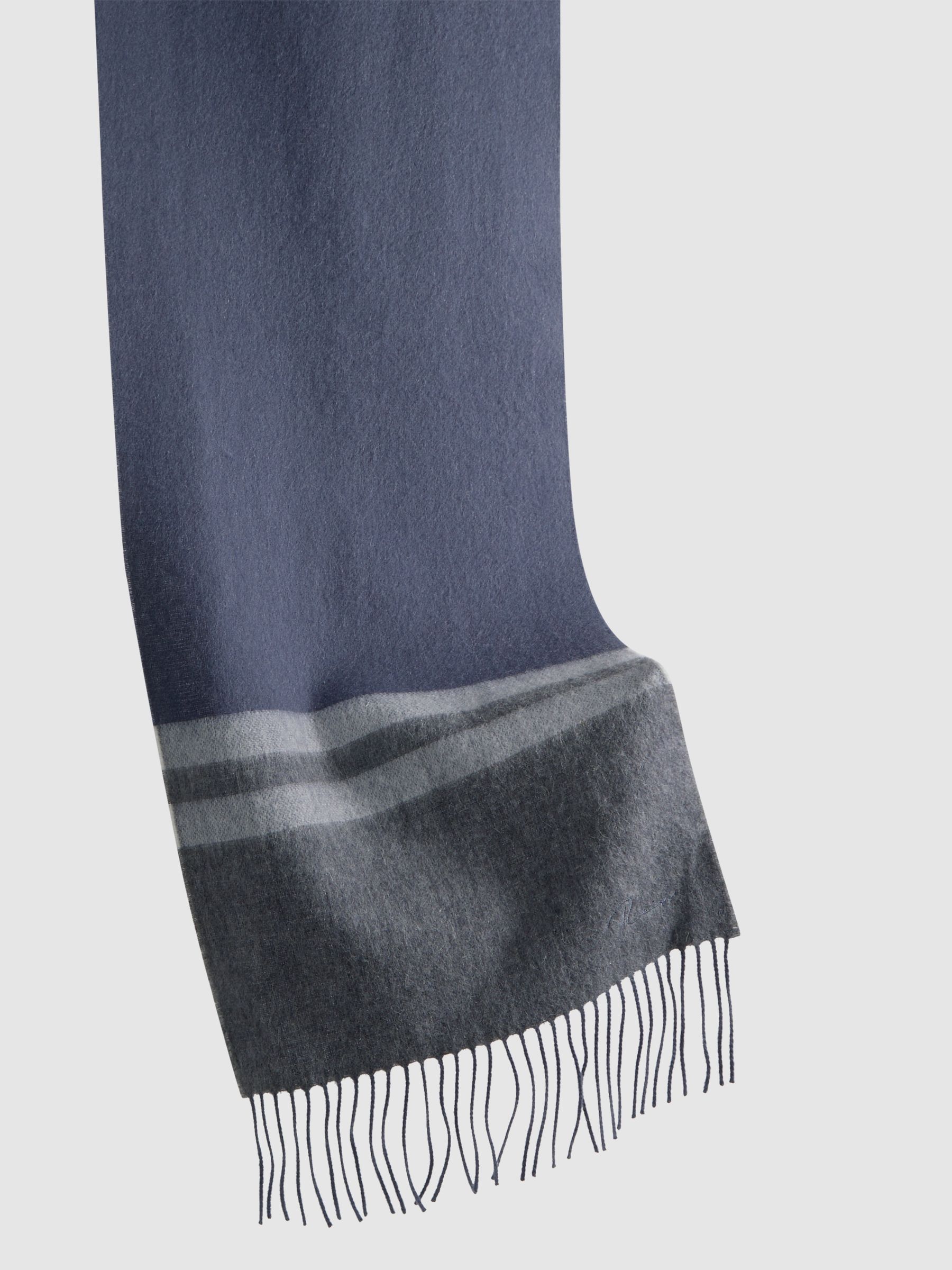 Wool-Cashmere Stripe Scarf in Airforce Blue - Image 4 of 4