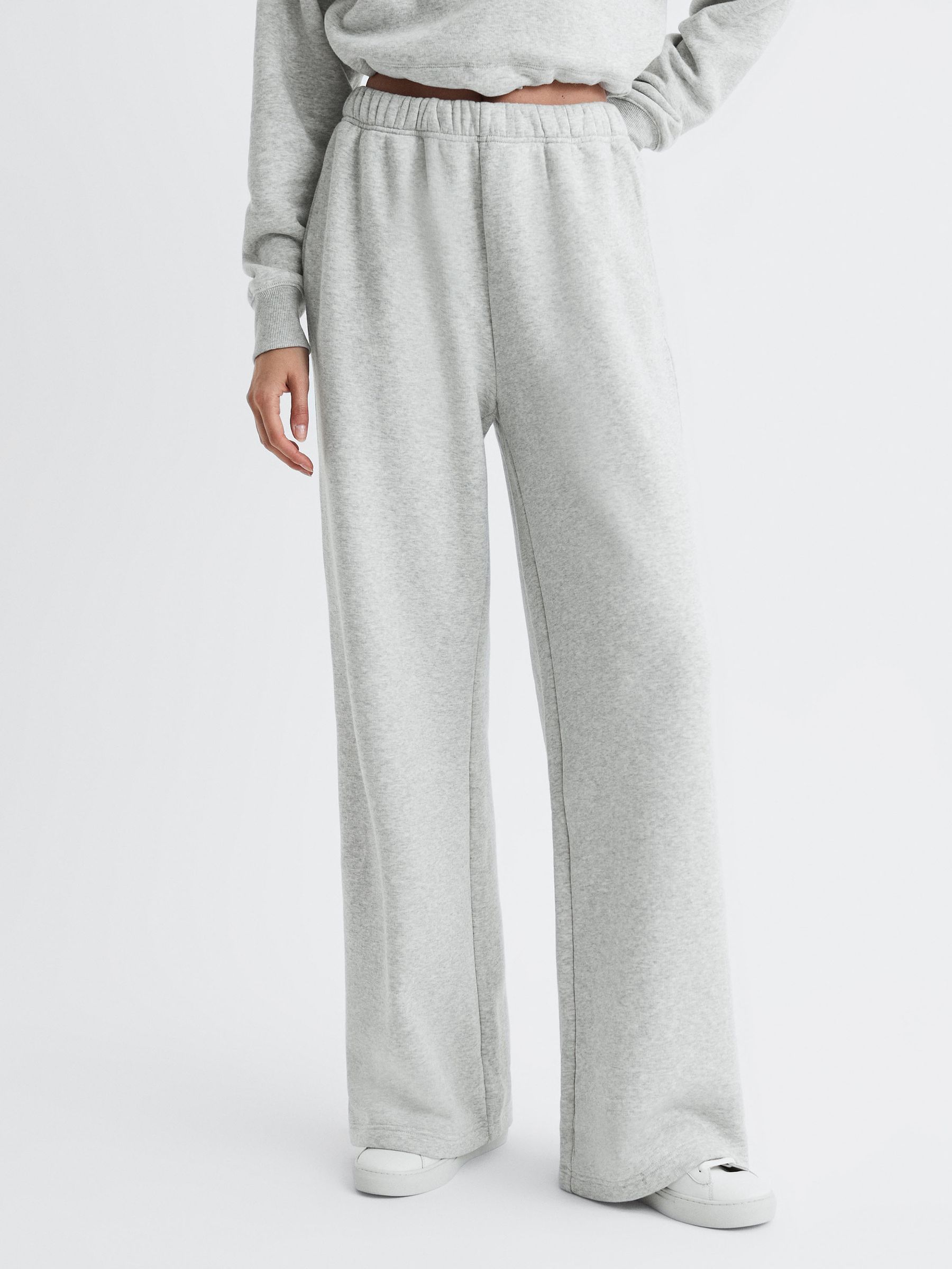 Good American Cotton Blend Wide Leg Joggers in Grey - Image 1 of 7