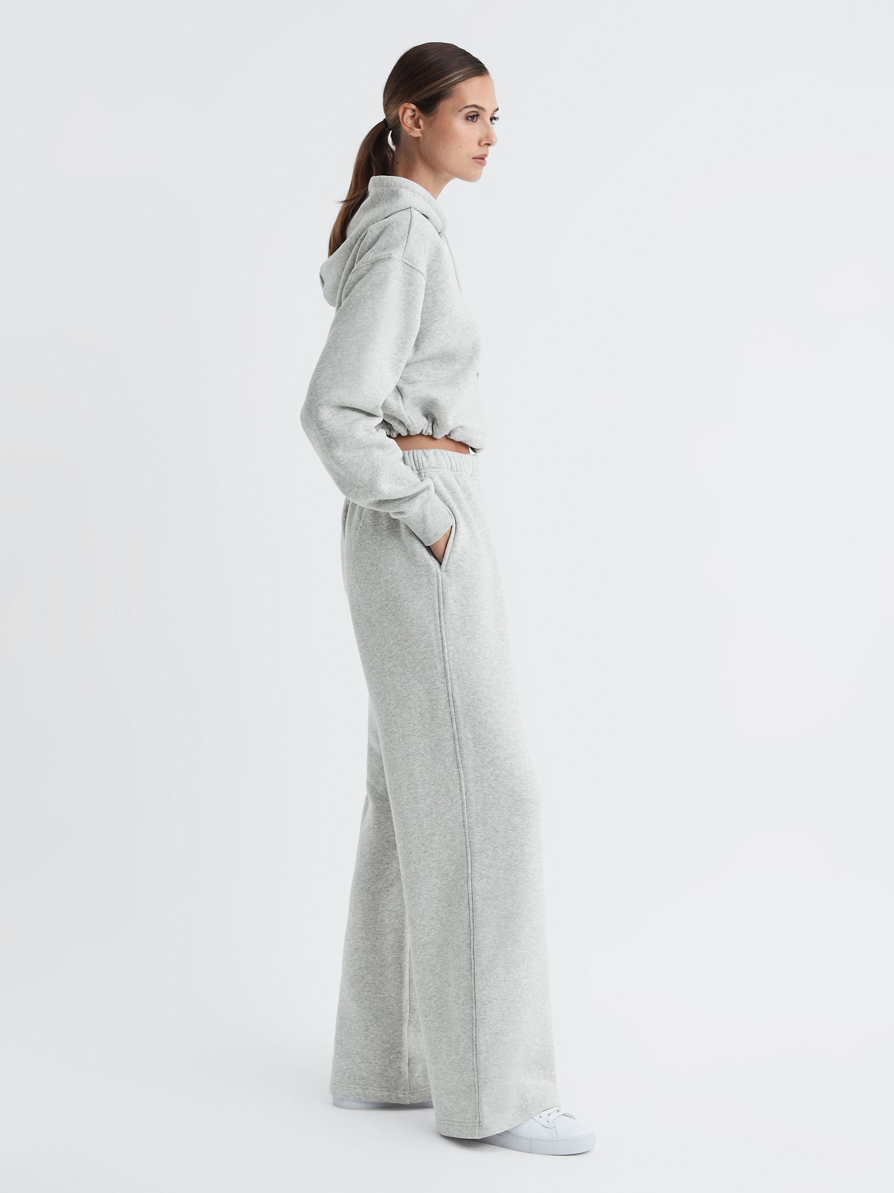 Good American Cotton Blend Wide Leg Joggers in Grey - Image 3 of 7