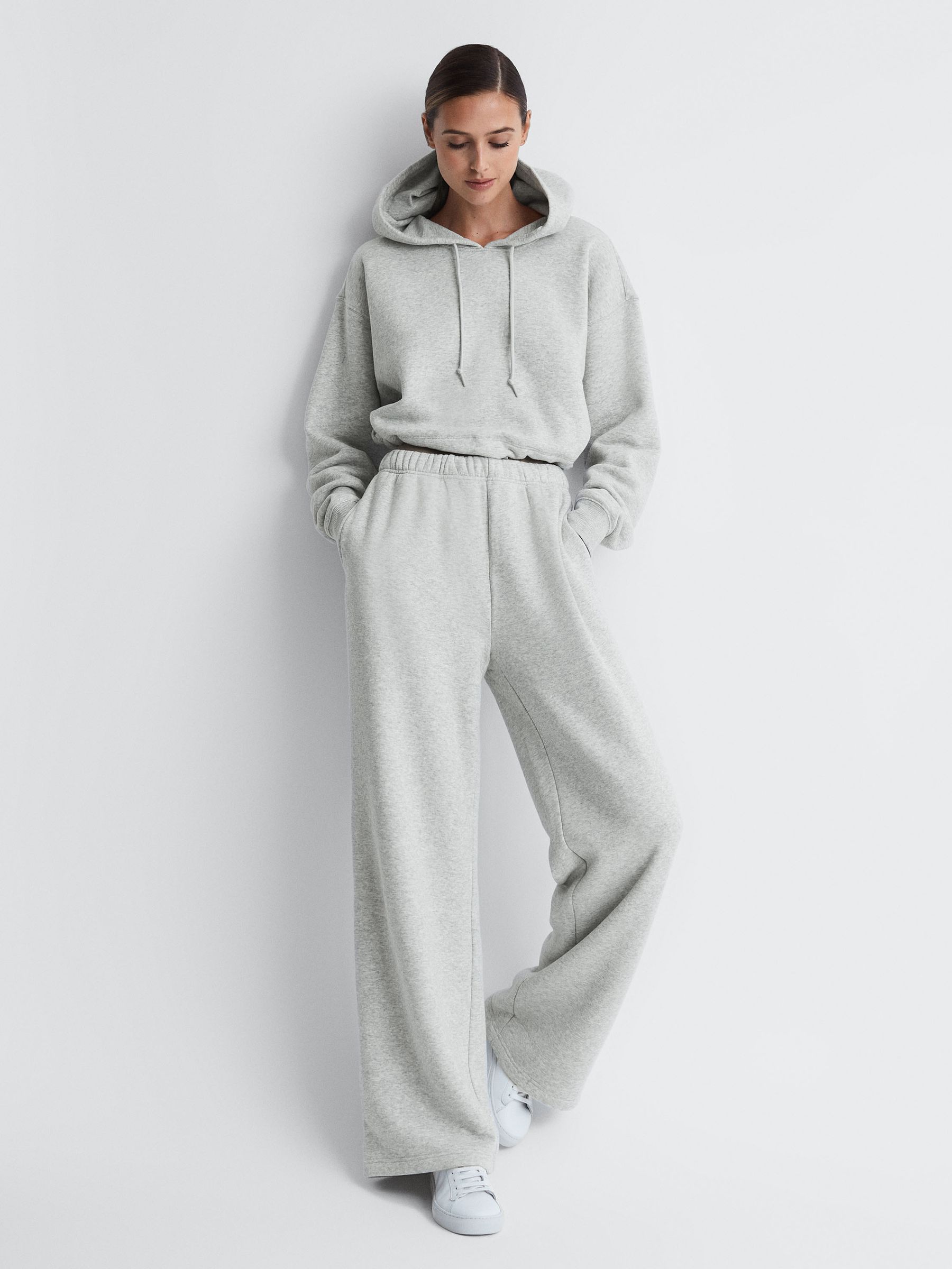 Good American Cotton Blend Wide Leg Joggers in Grey - Image 5 of 7