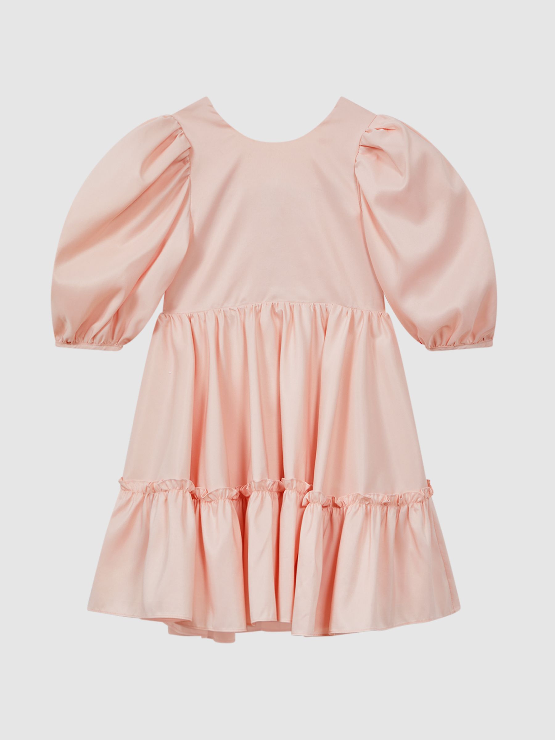 9-13 yrs Mini Puff Sleeve Ruffle Dress in Pink - Image 2 of 7