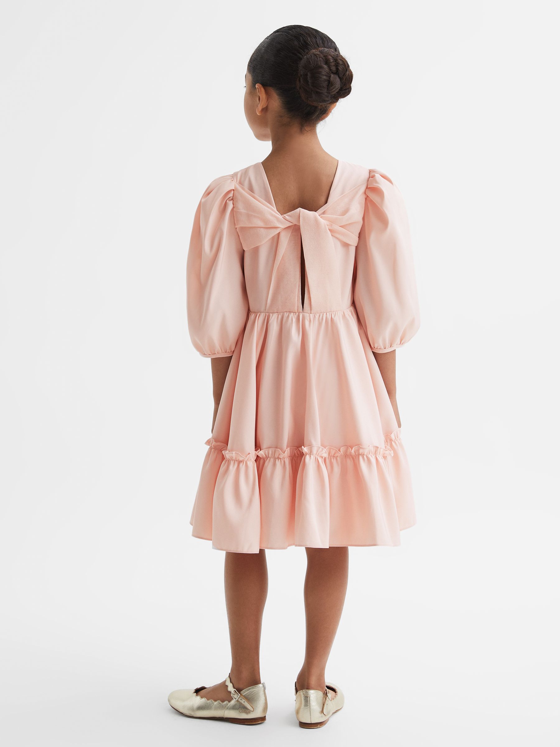 9-13 yrs Mini Puff Sleeve Ruffle Dress in Pink - Image 6 of 7