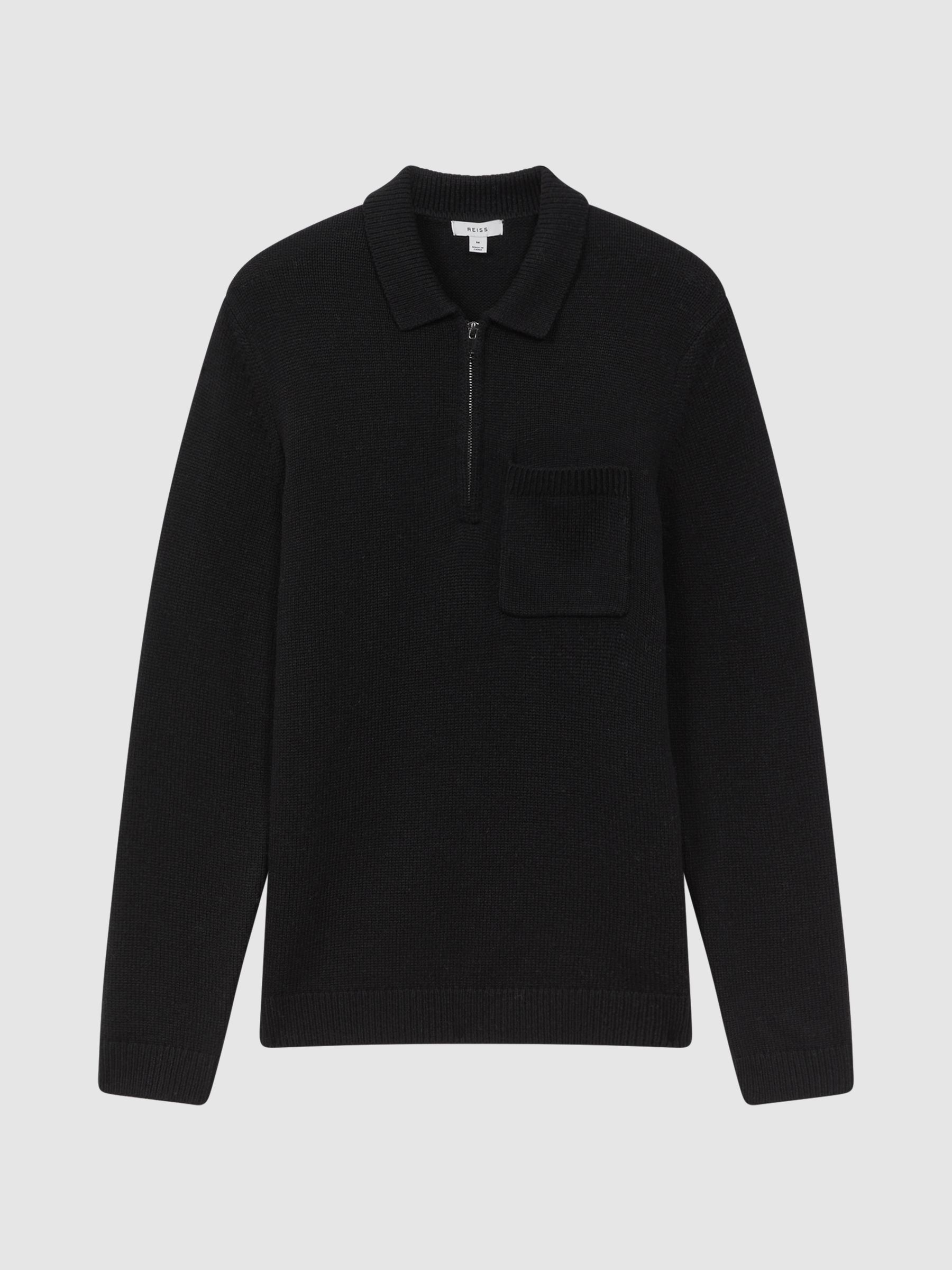Wool Blend Half-Zip Polo Jumper in Black - Image 2 of 5 Wool Blend Half-Zip Polo Jumper in Black - Image 2 of 5