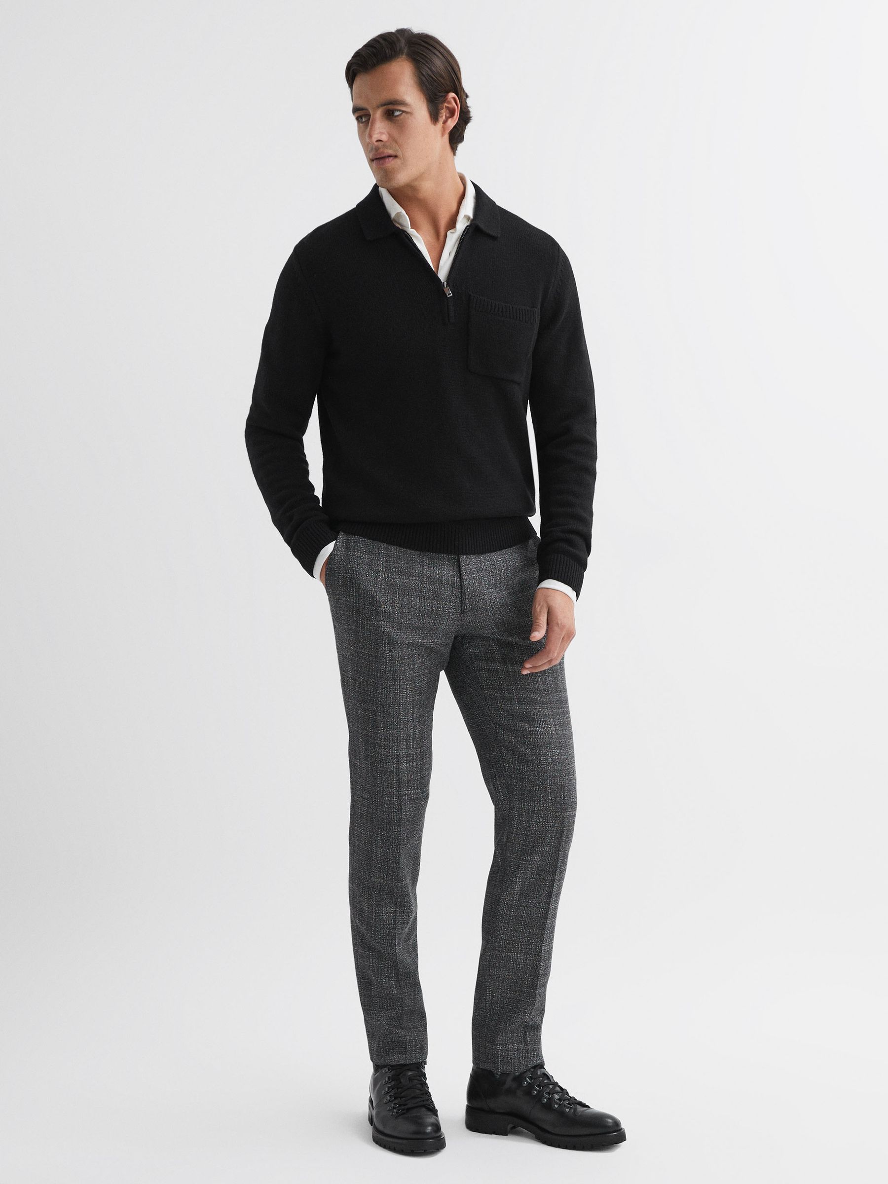 Wool Blend Half-Zip Polo Jumper in Black - Image 3 of 5