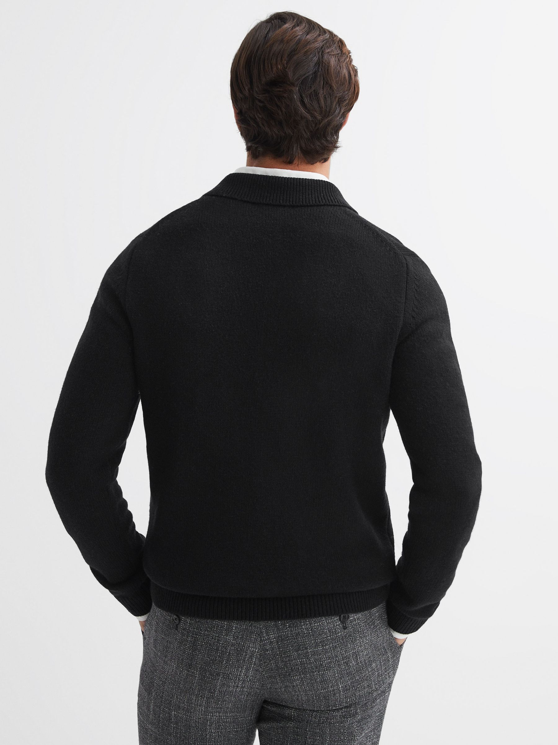 Wool Blend Half-Zip Polo Jumper in Black - Image 5 of 5