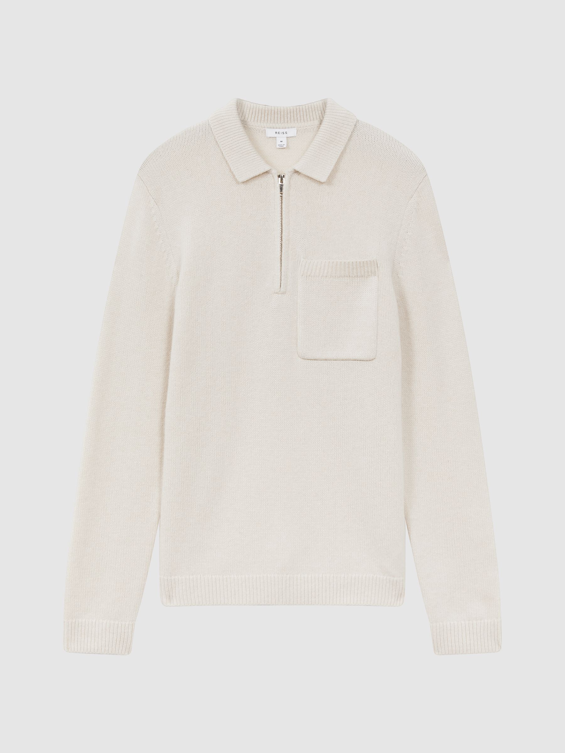 Wool Blend Half-Zip Polo Jumper in Ecru - image 1