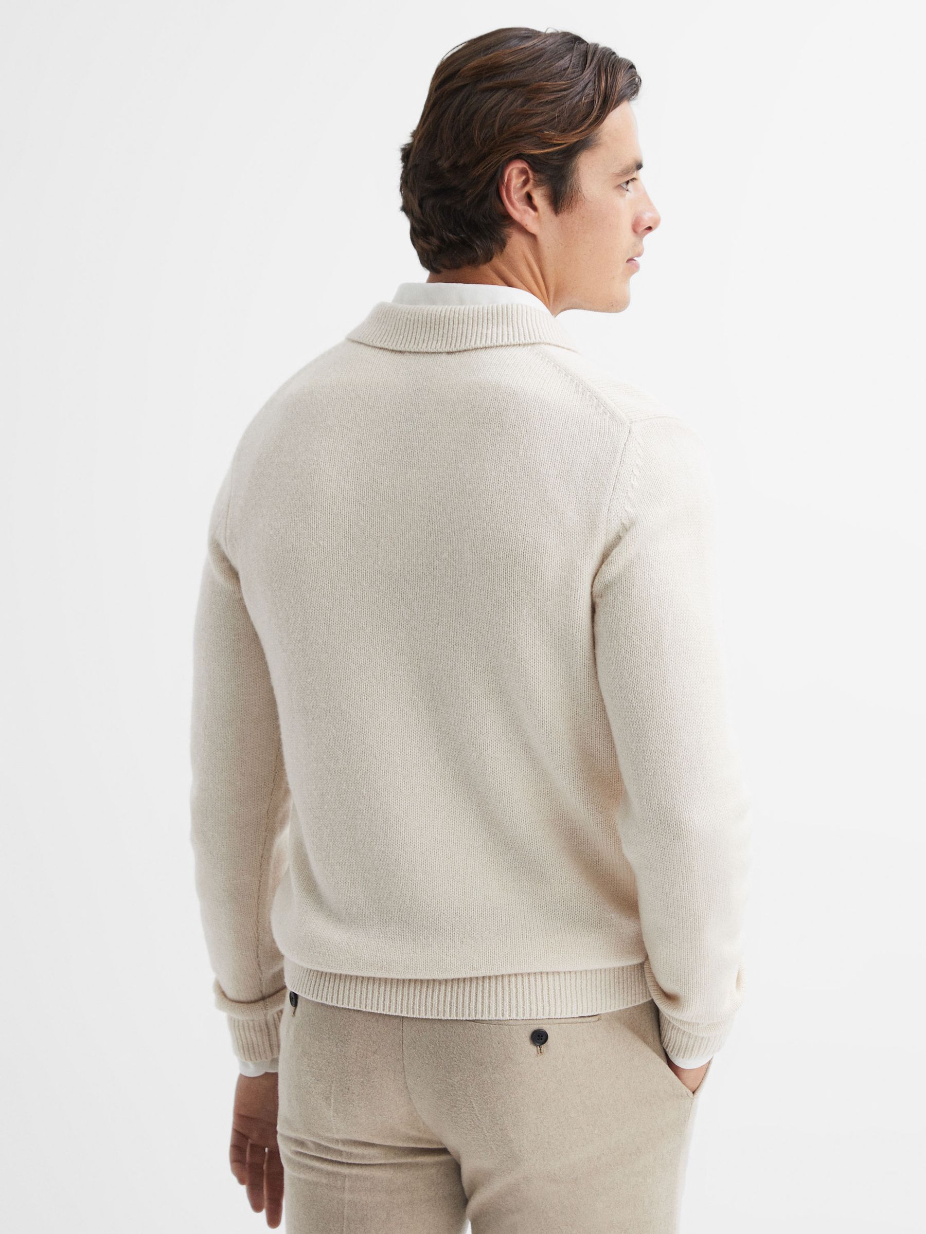 Wool Blend Half-Zip Polo Jumper in Ecru - image 4
