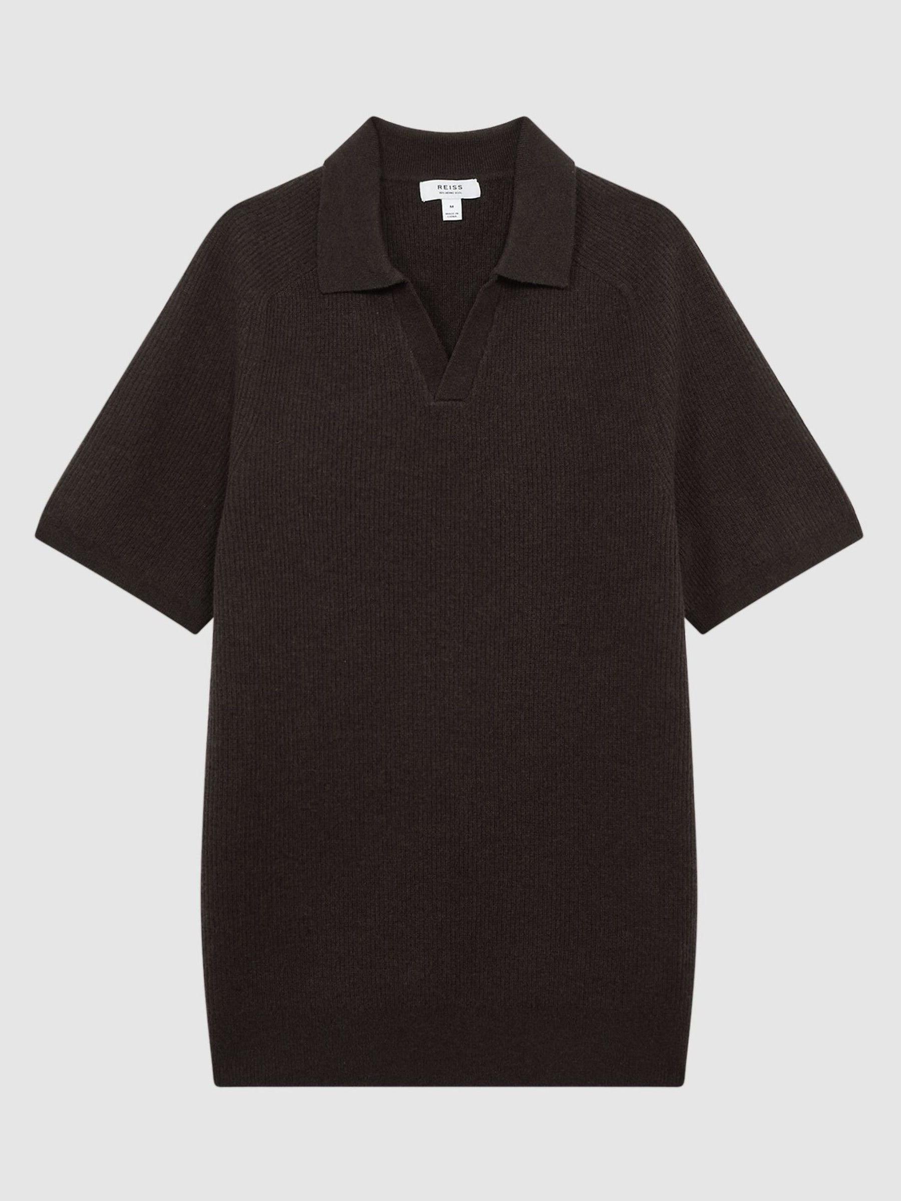 Wool Open-Collar Polo Shirt in Chocolate - Image 2 of 5