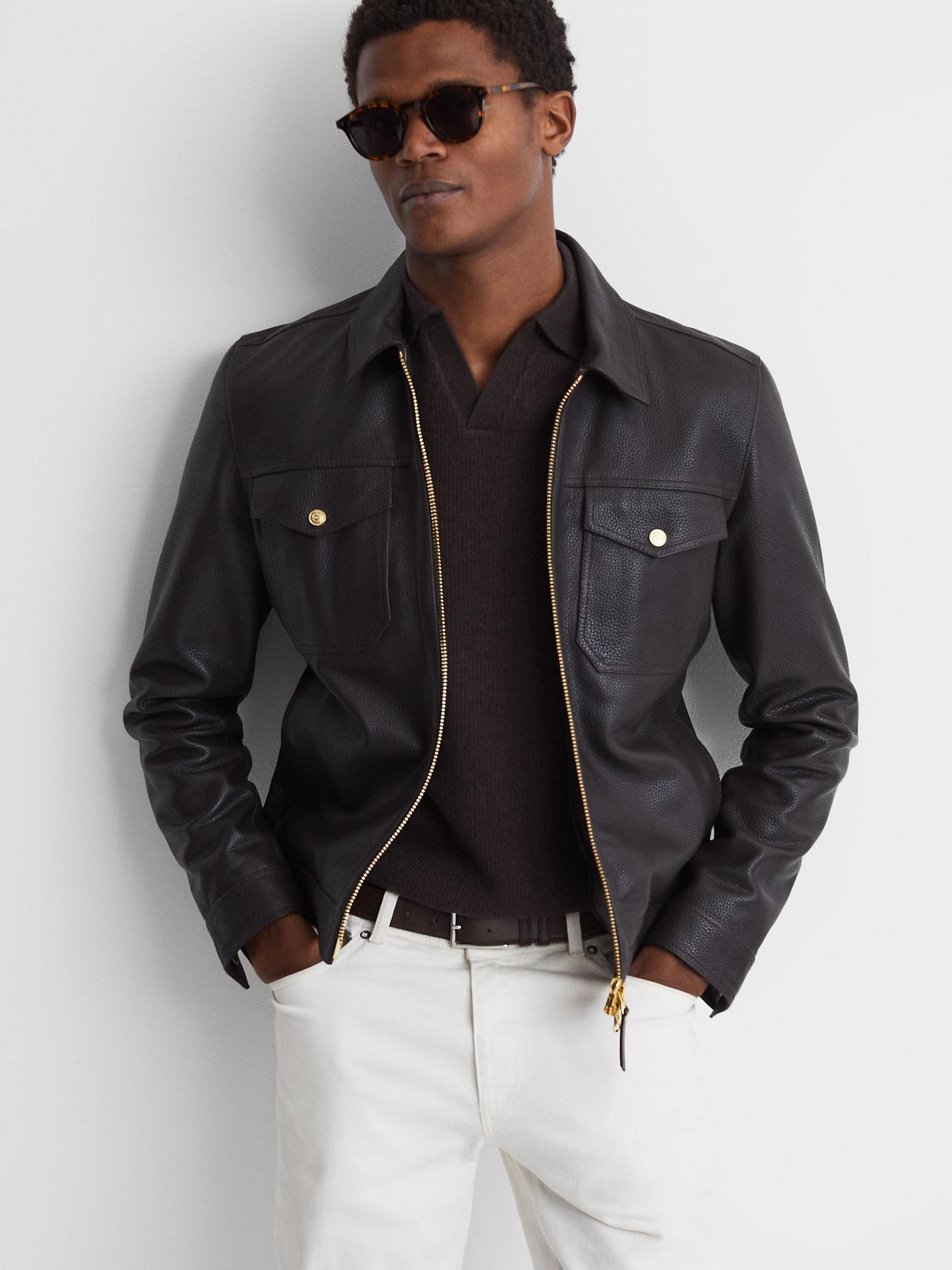 Wool Open-Collar Polo Shirt in Chocolate - Image 4 of 5