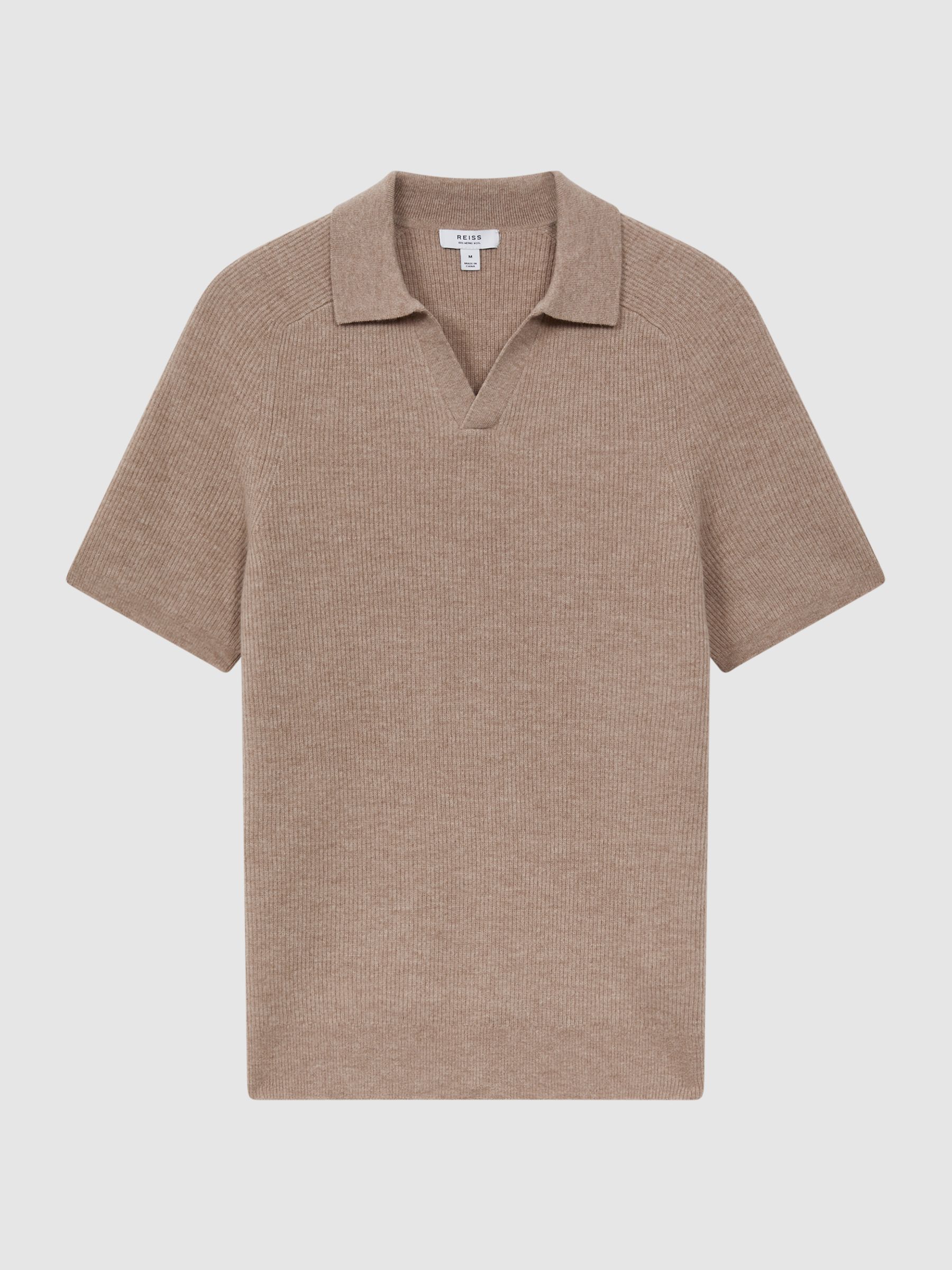 Wool Open-Collar Polo Shirt in Camel - Image 2 of 5