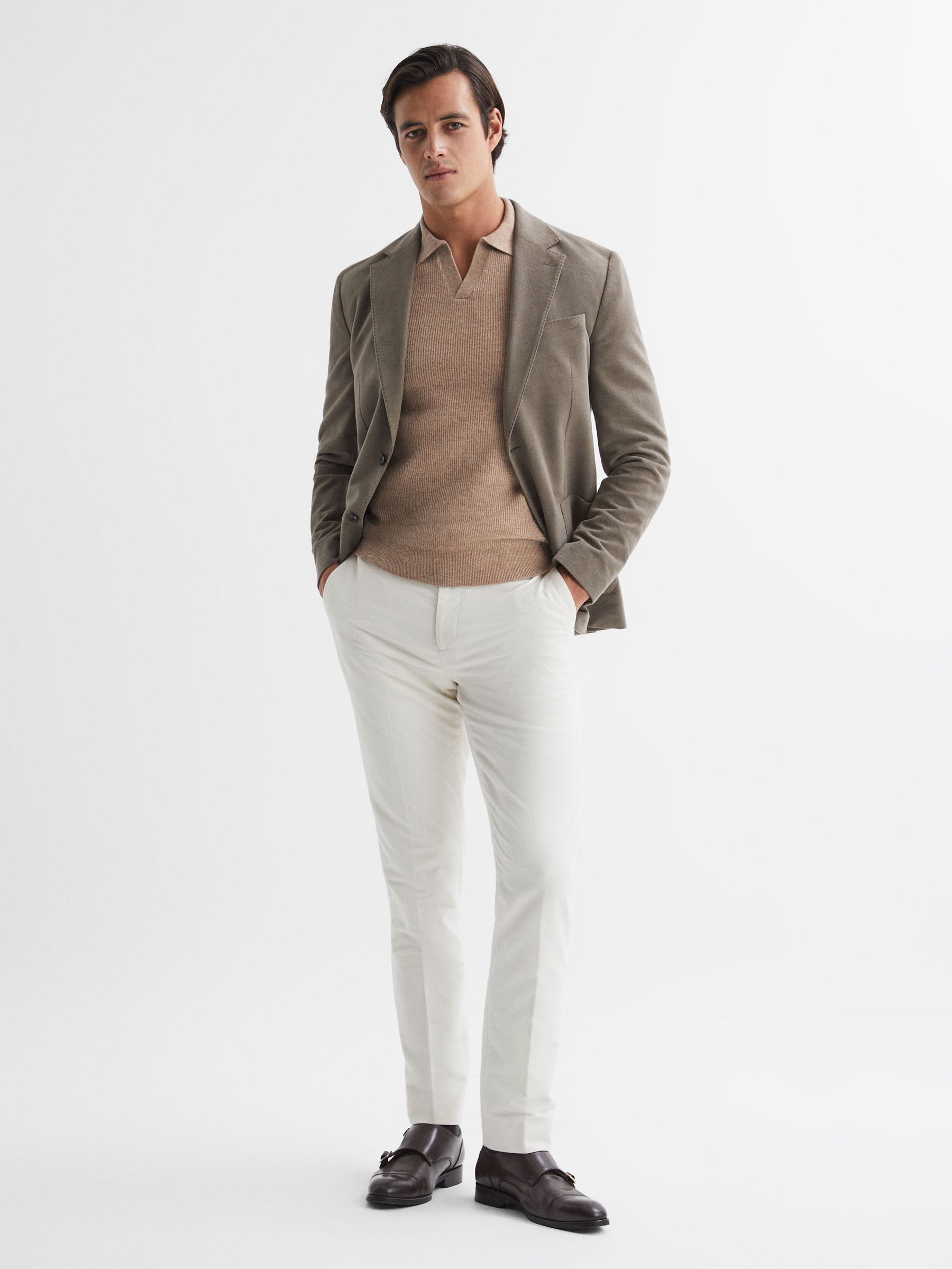 Wool Open-Collar Polo Shirt in Camel - Image 3 of 5