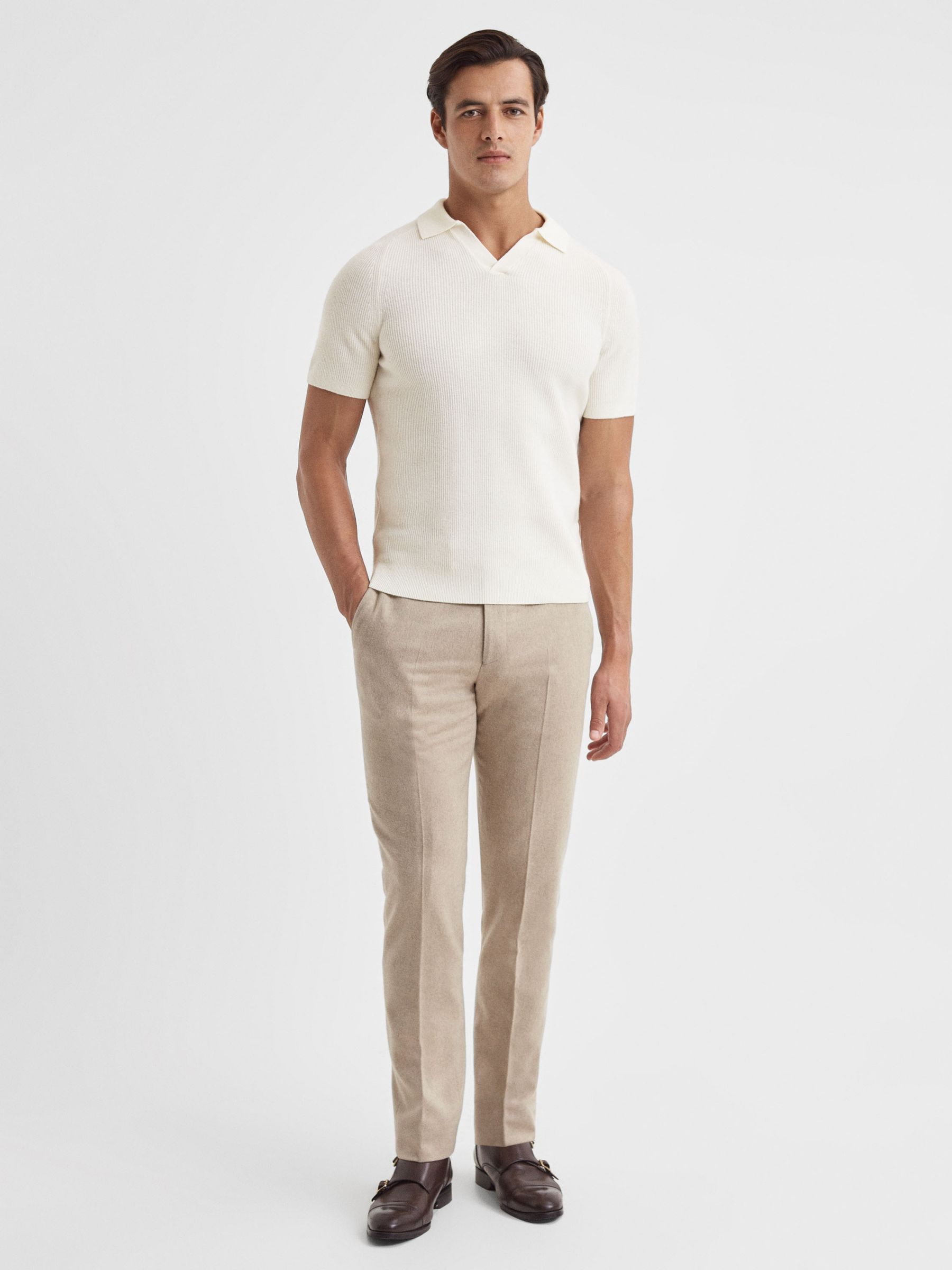 Wool Open-Collar Polo Shirt in Ecru - Image 1 of 5