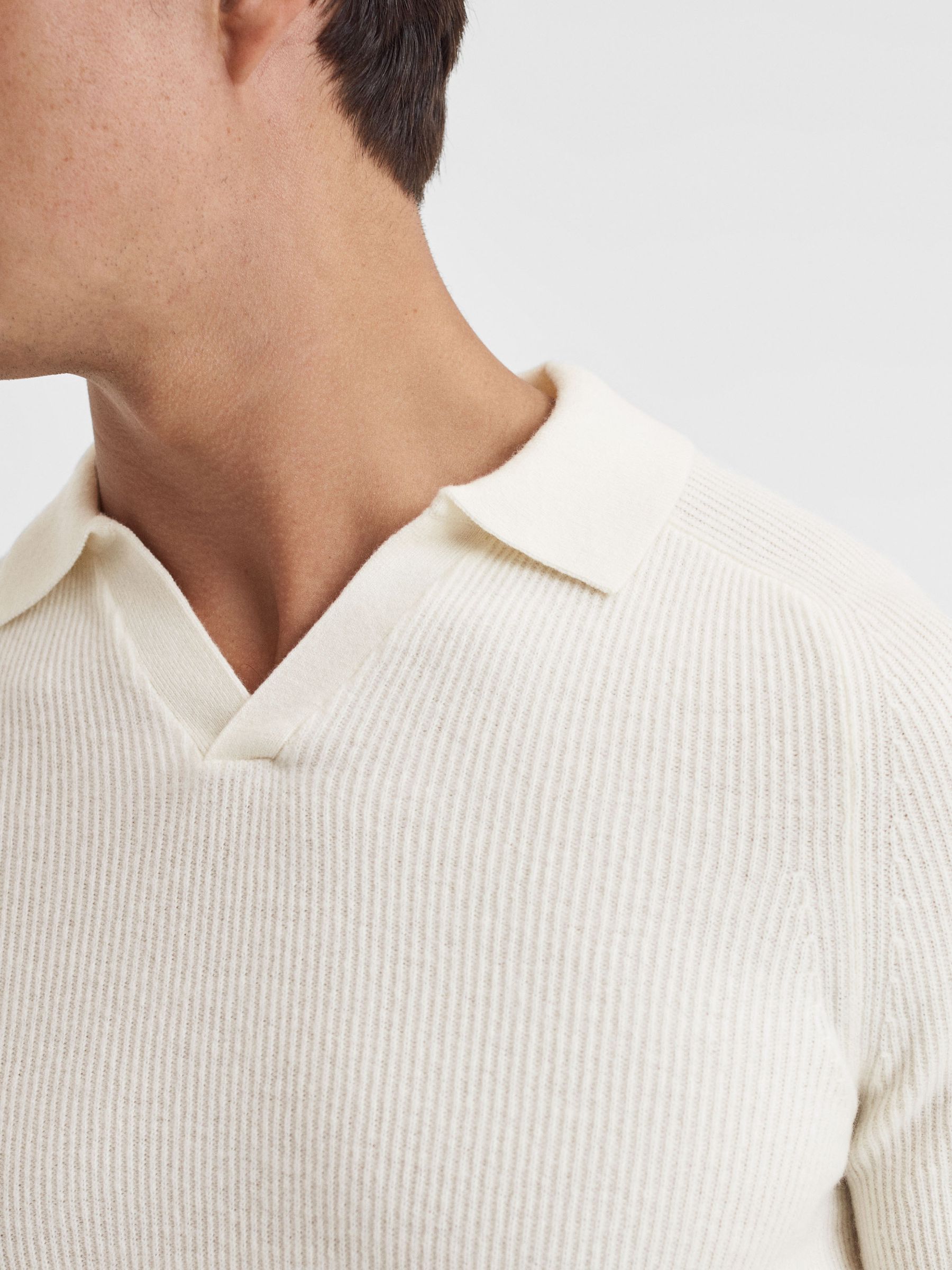 Wool Open-Collar Polo Shirt in Ecru - Image 4 of 5