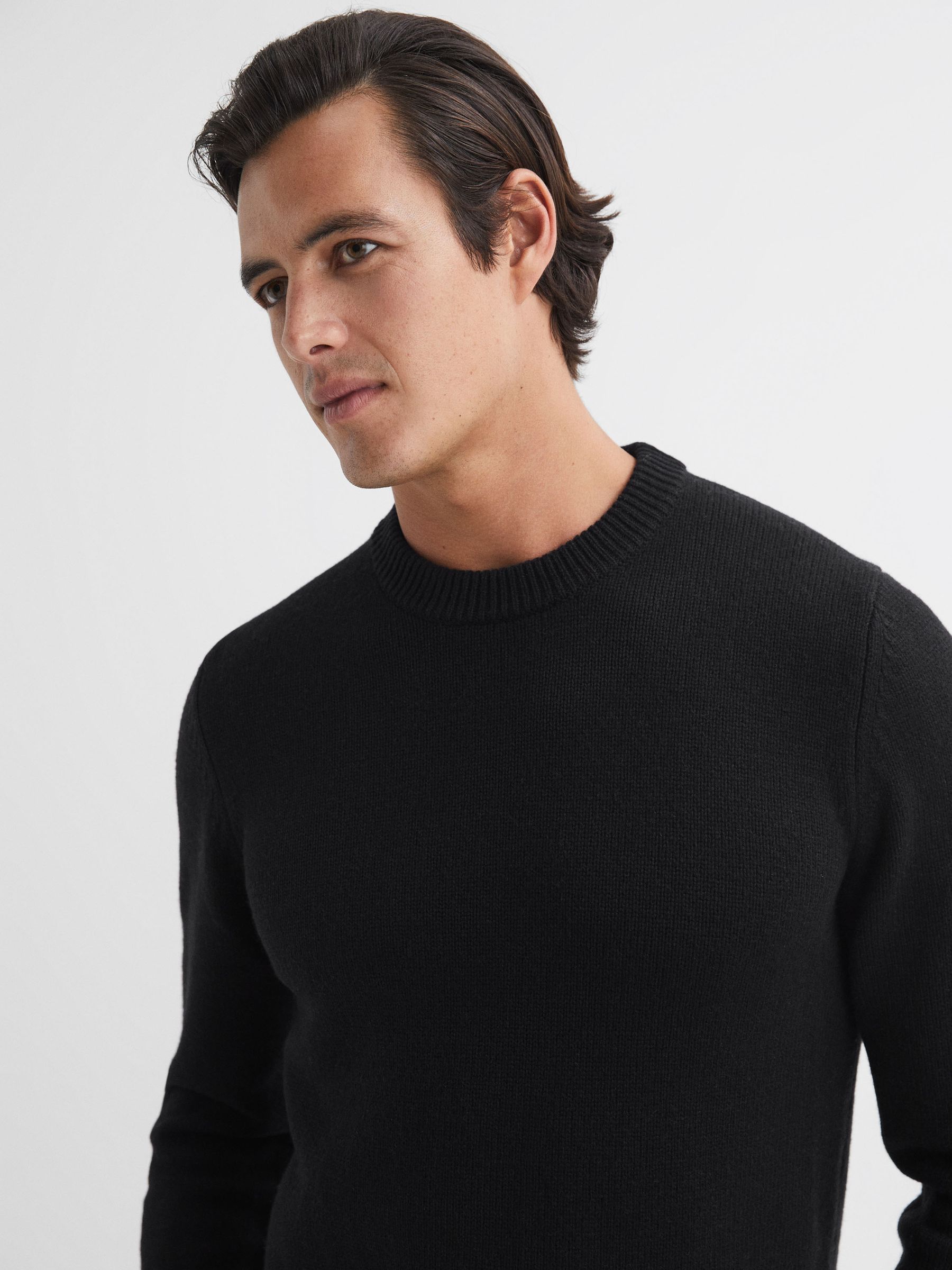 Wool Blend Crew Neck Jumper in Black - Image 4 of 6