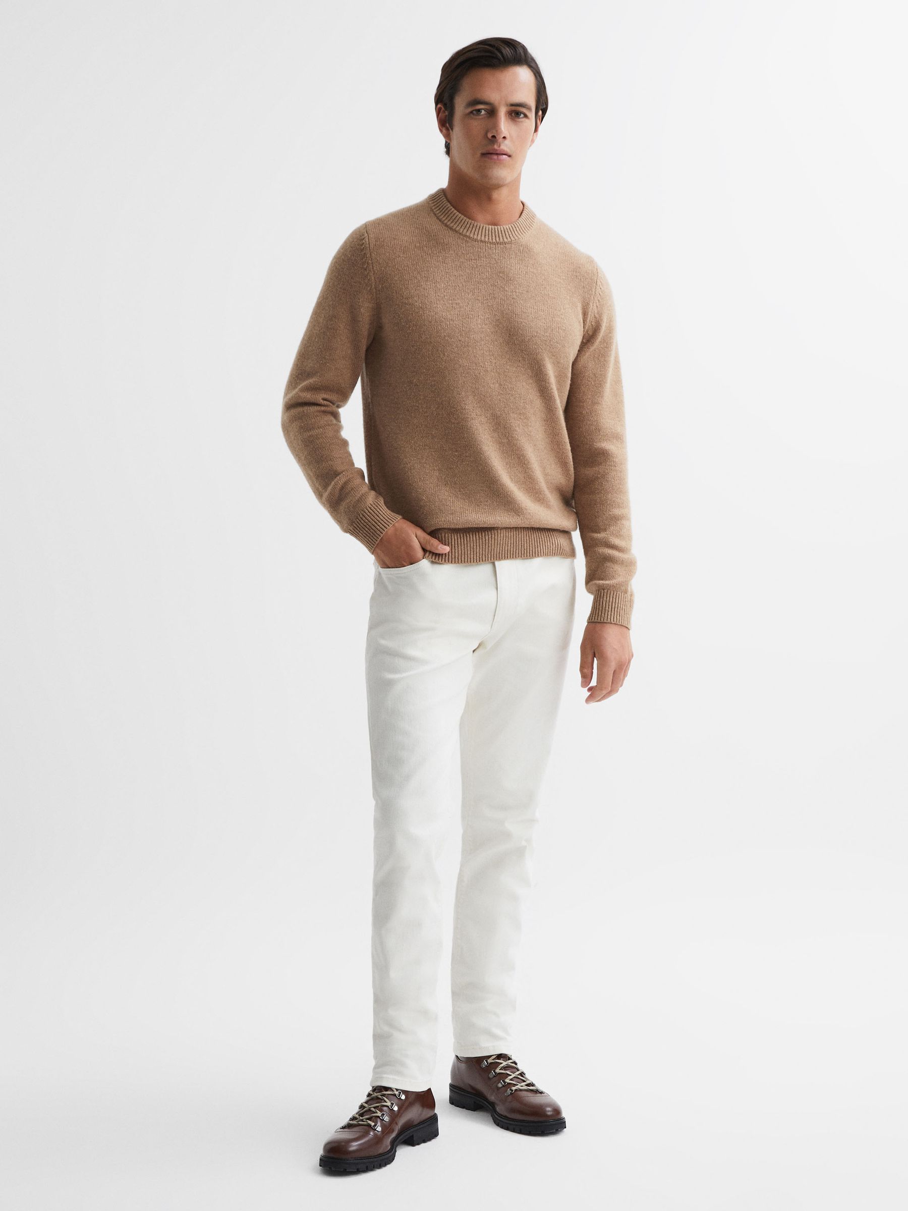 Wool Blend Crew Neck Jumper in Camel Melange - Image 1 of 6
