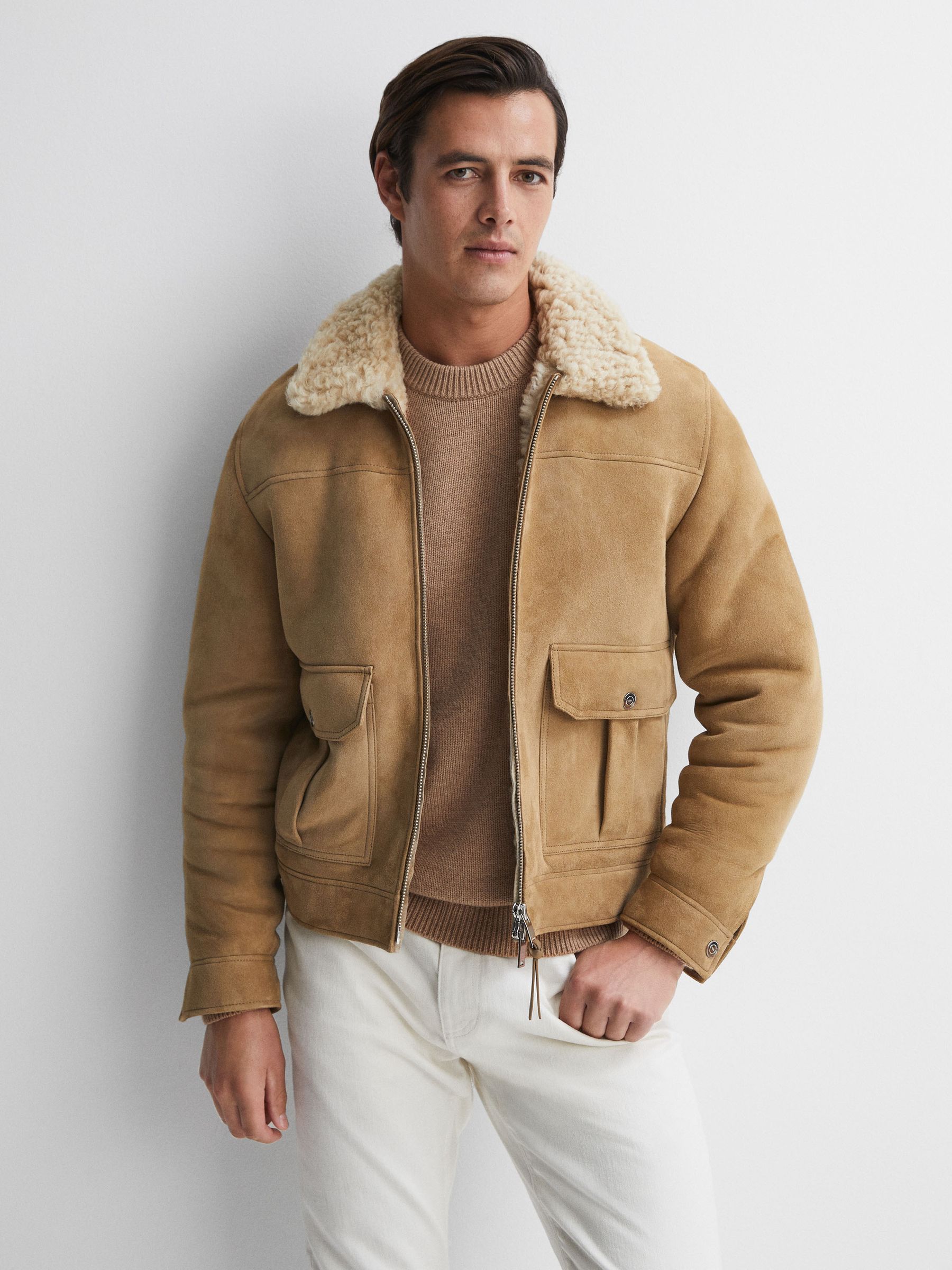 Wool Blend Crew Neck Jumper in Camel Melange - Image 3 of 6