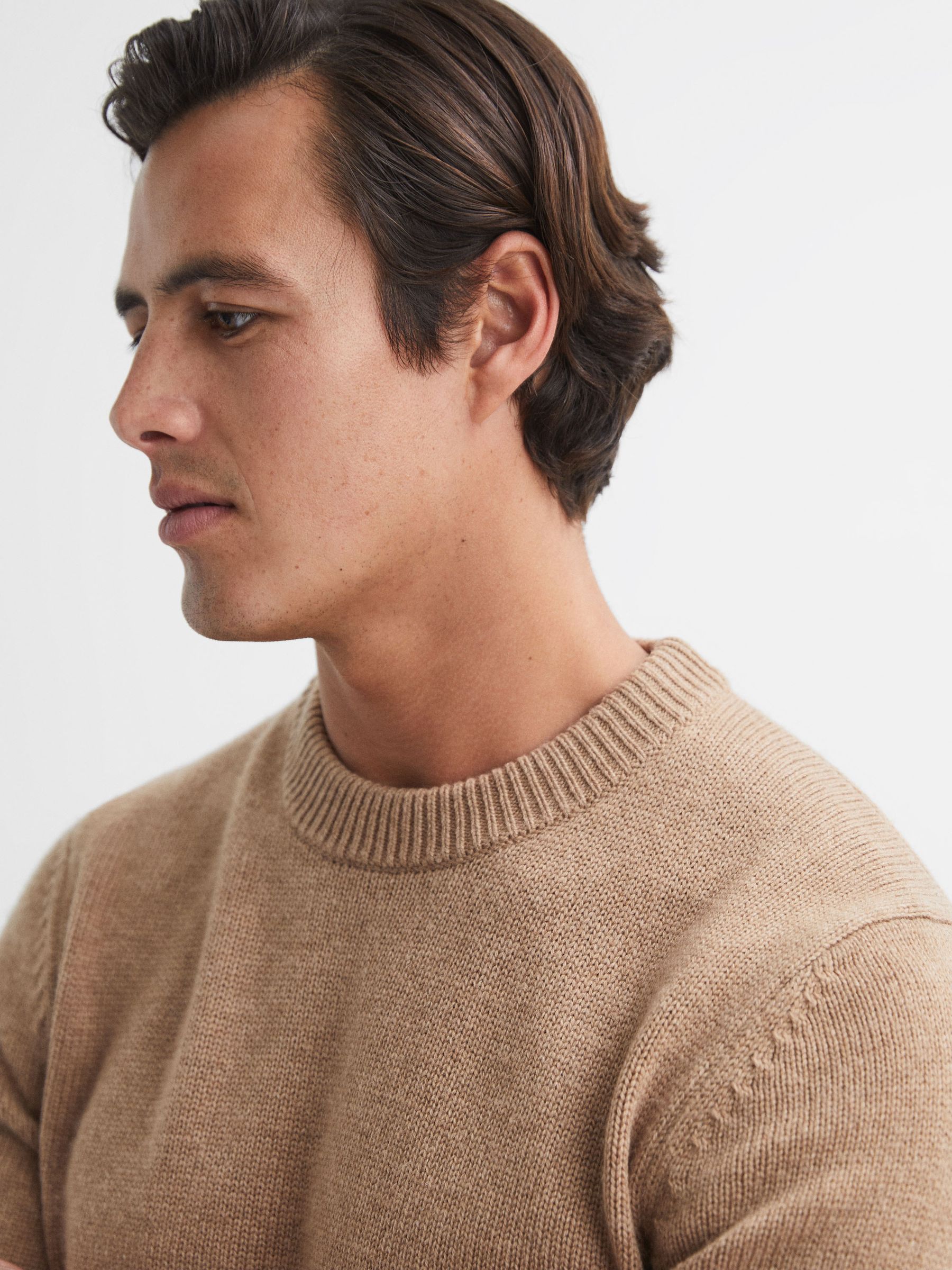 Wool Blend Crew Neck Jumper in Camel Melange - Image 4 of 6