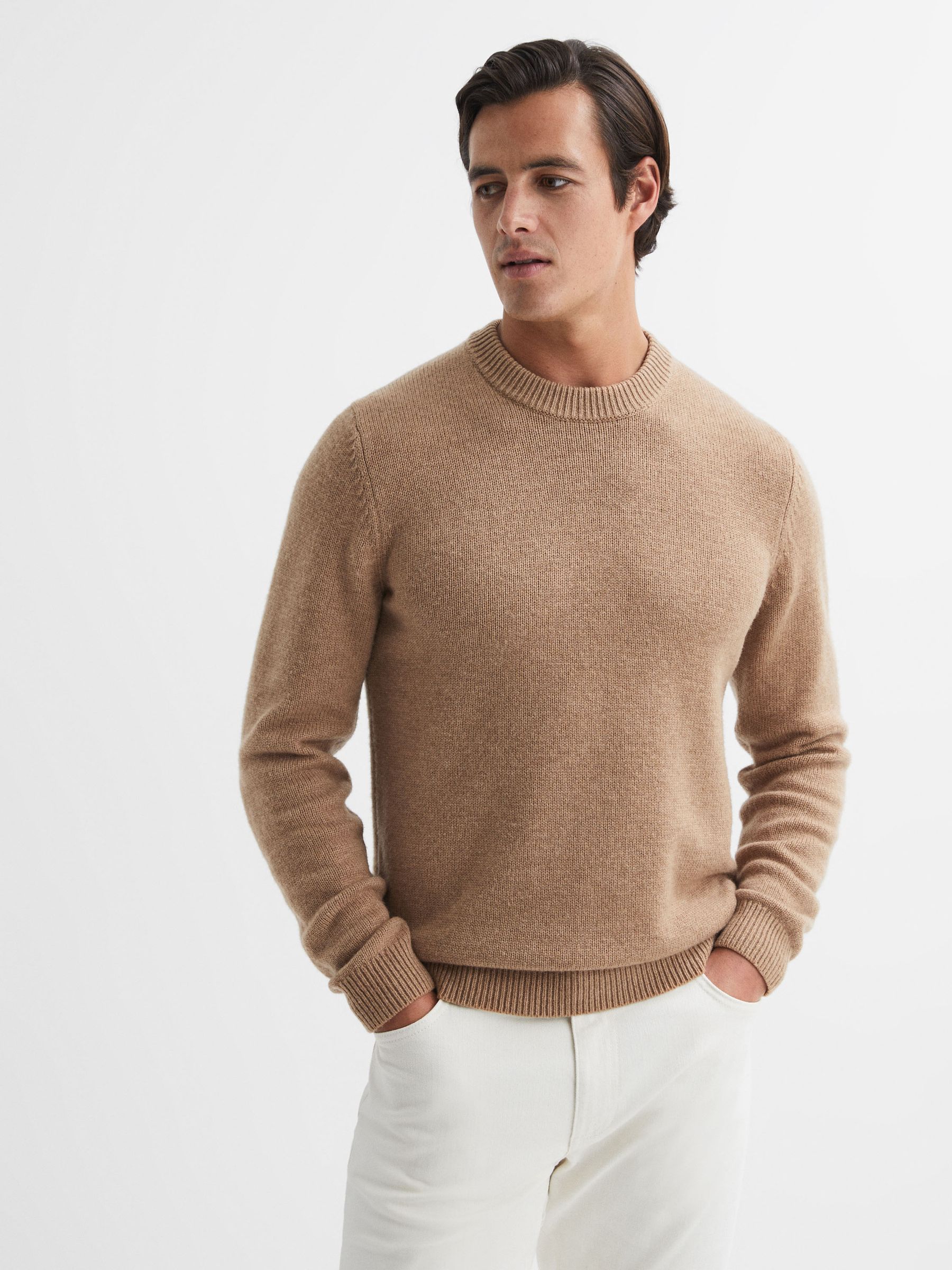 Wool Blend Crew Neck Jumper in Camel Melange - Image 5 of 6
