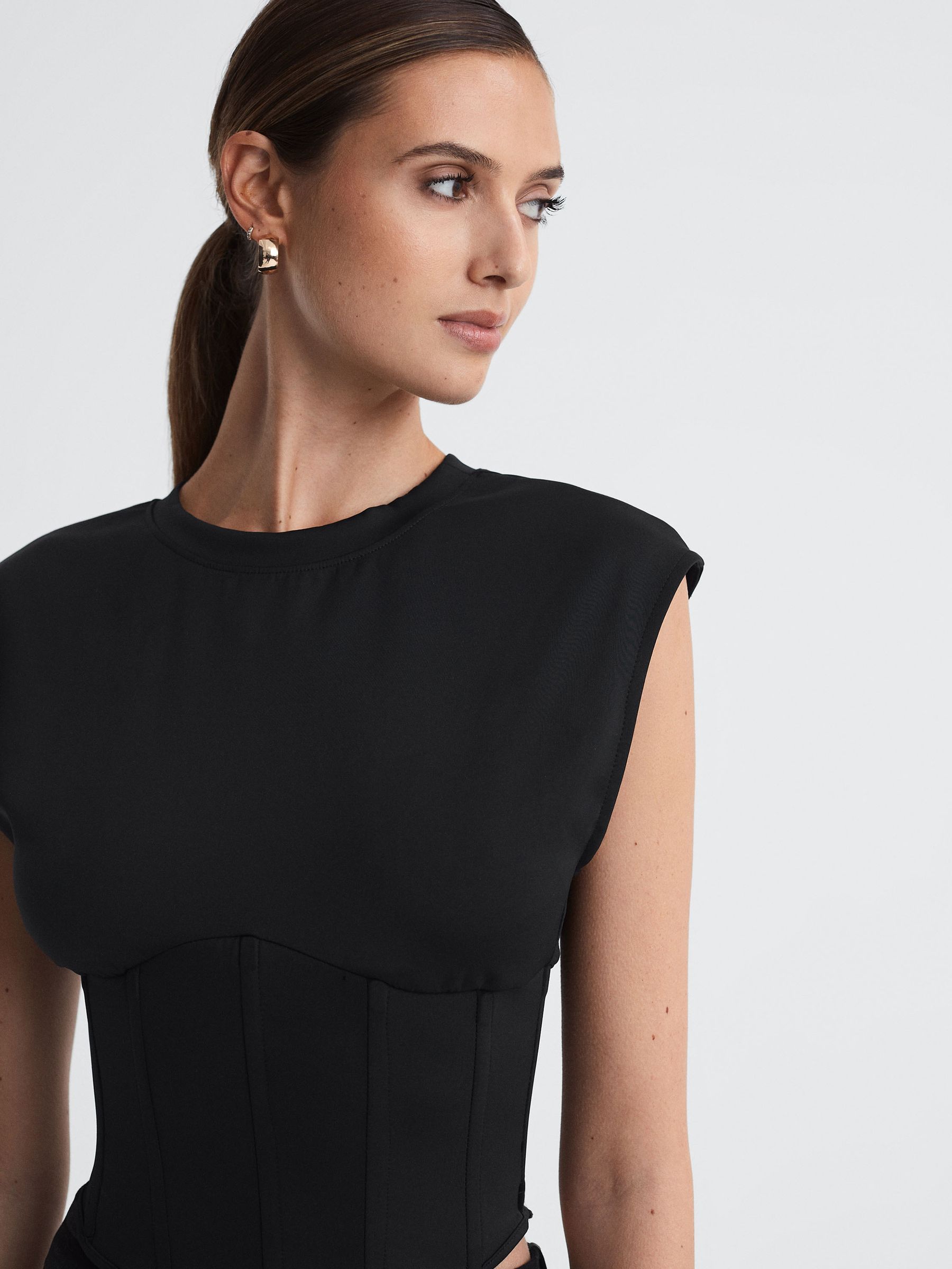 Good American Scuba Corset T-Shirt in Black - Image 1 of 5