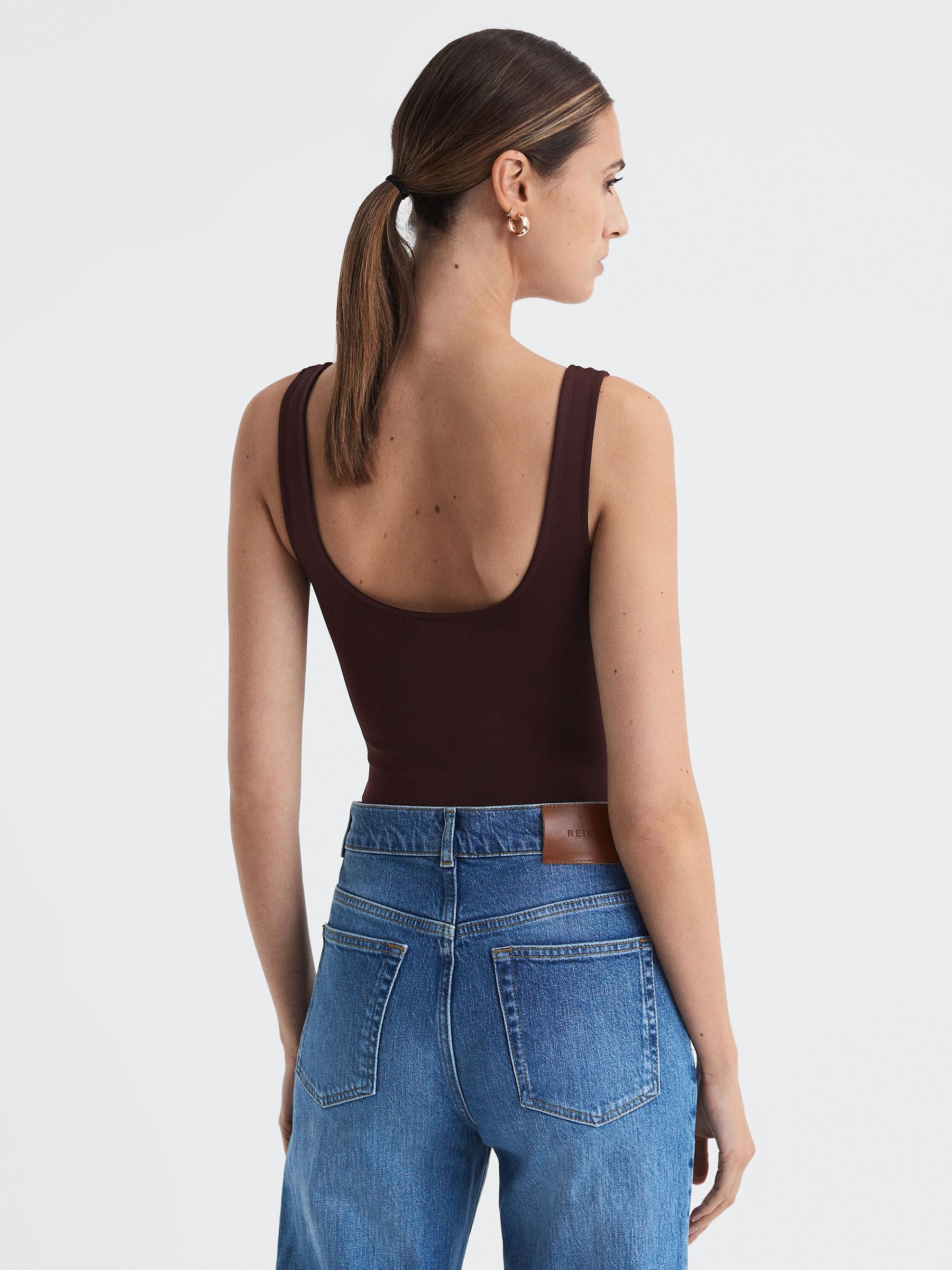 Good American Square Neck Thong Bodysuit in Malbec - Image 5 of 6