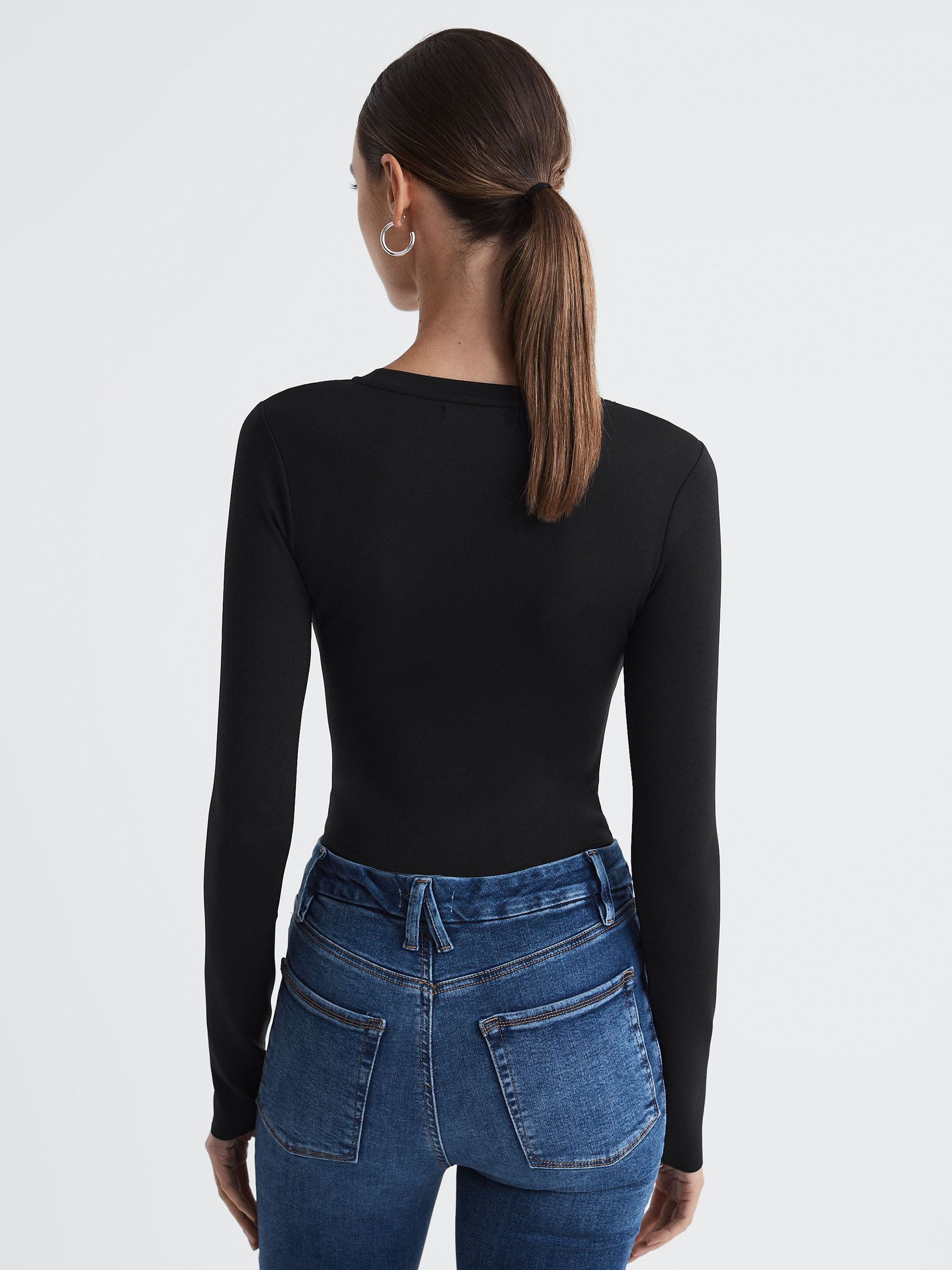 Good American Crew Neck Thong Bodysuit in Black - Image 4 of 4