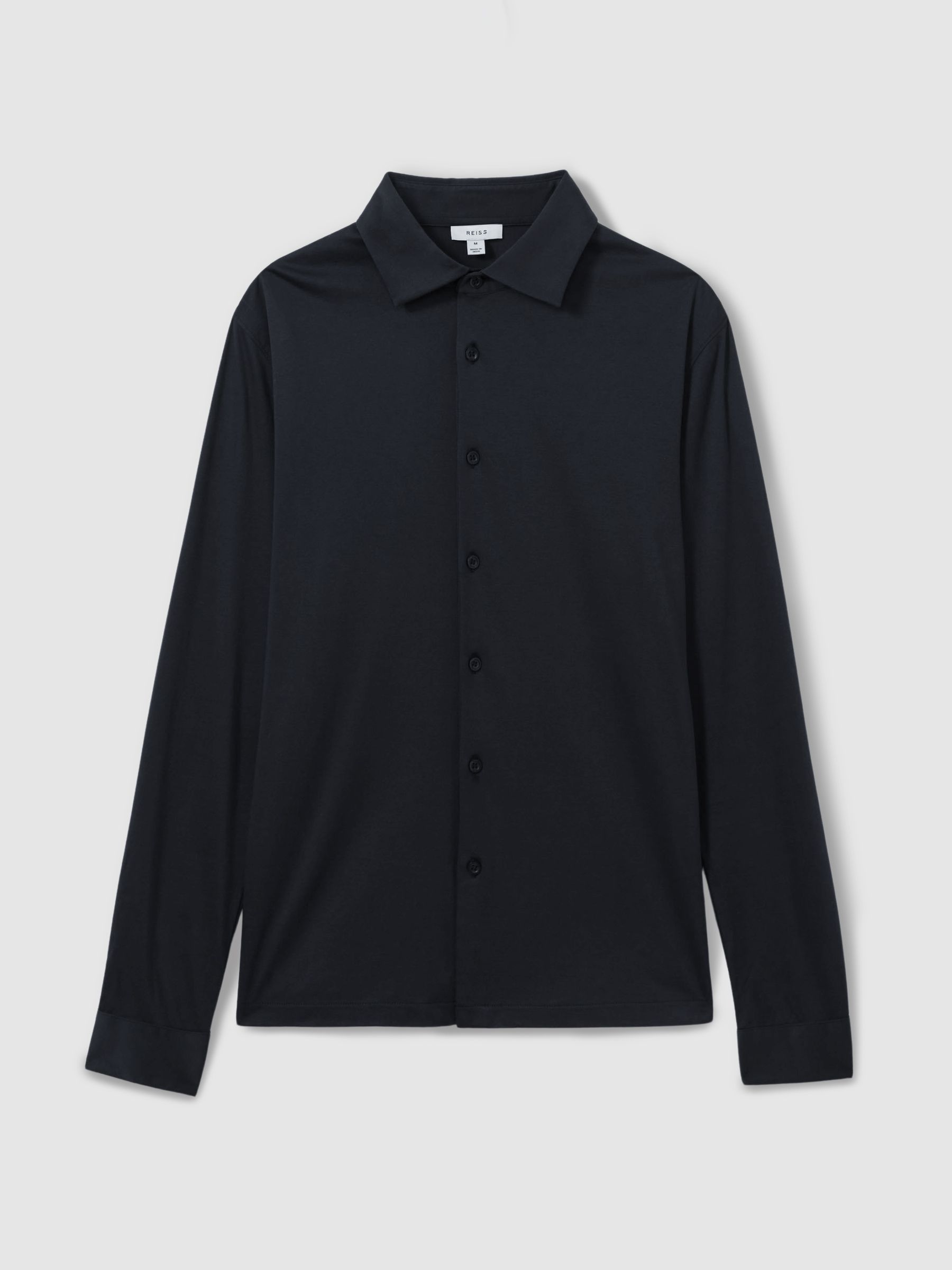 Slim Fit Mercerised Cotton Jersey Shirt in Navy - Image 1 of 5 Slim Fit Mercerised Cotton Jersey Shirt in Navy - Image 1 of 5