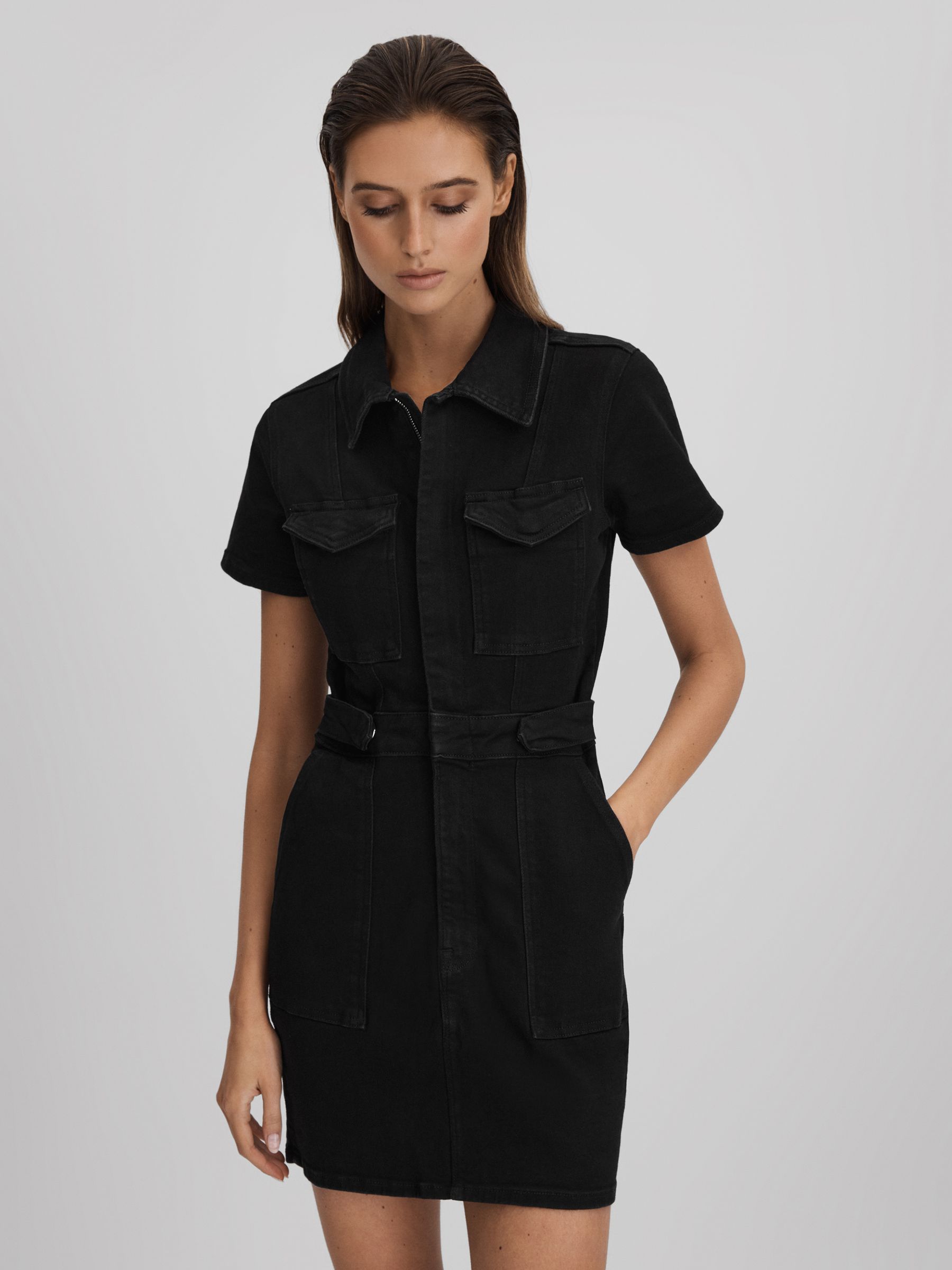 Good American Denim Mini Dress in Black - Image 1 of 5